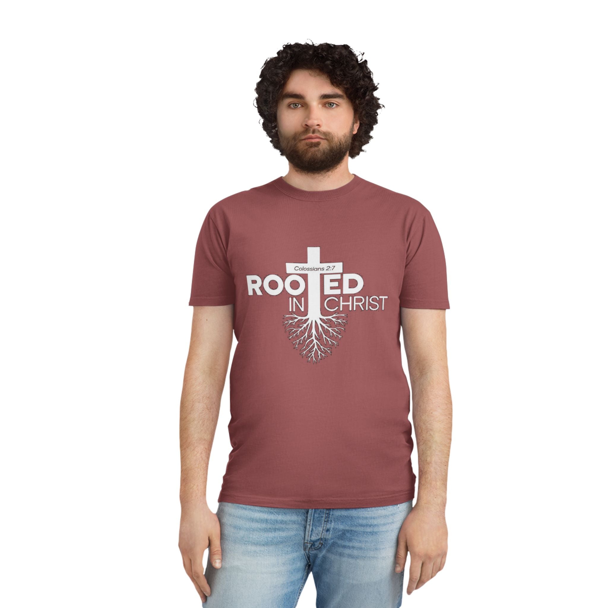 Rooted in Christ T-Shirt — Colossians 2:7 Christian Faith Tee