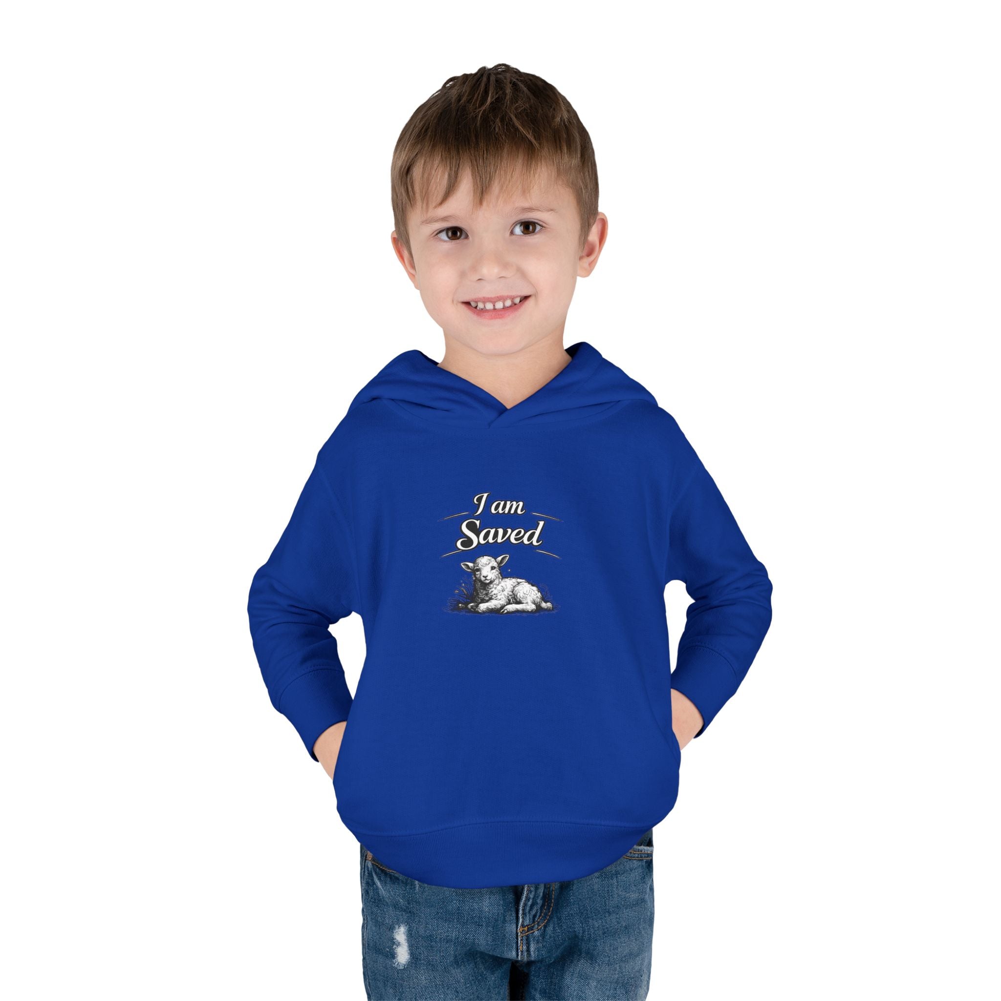Toddler Hoodie — 'I Am Saved' Lamb & Jesus Portrait Christian Pullover