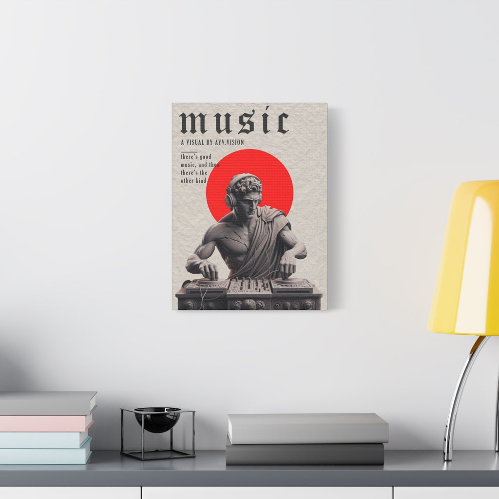 Music DJ Statue Matte Canvas Wall Art — “music” Poster with Red Sun