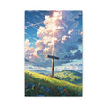 Cross on a Hill Matte Canvas Print — Scenic Christian Wall Art
