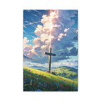 Cross on a Hill Matte Canvas Print — Scenic Christian Wall Art