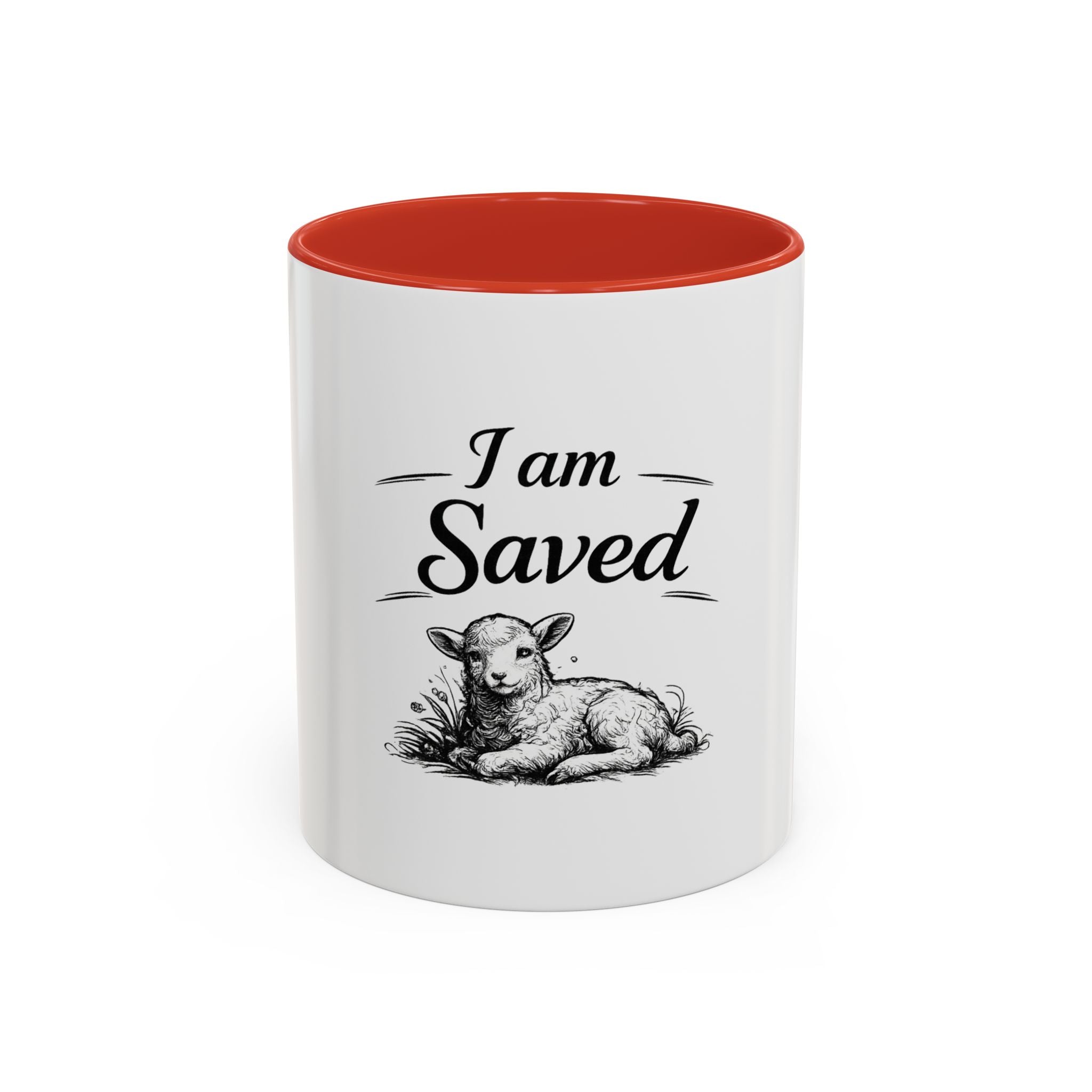 I Am Saved Lamb Coffee Mug — Christian Faith Accent Mug (11/15 oz)