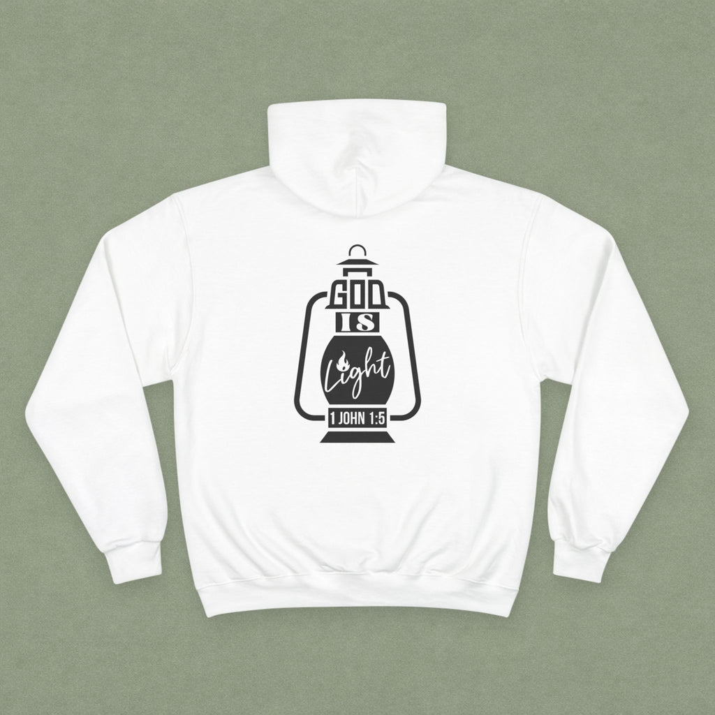 Christian Hoodie — "Christ" Cross Front & "God Is Light" Lantern Back Religious Pullover