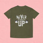 Never Give Up Fitness Tee — Motivational Weightlifting T‑Shirt
