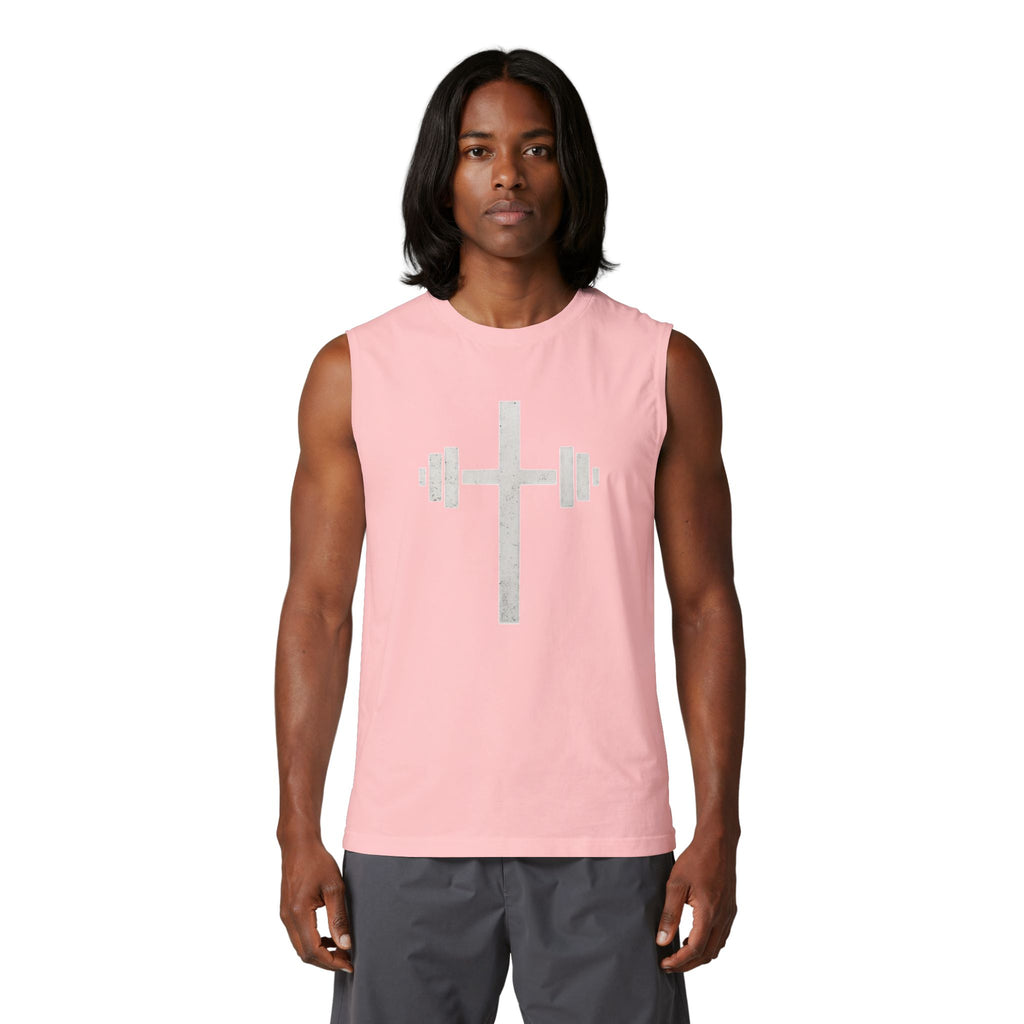 Christian Cross Barbell Muscle Tank — Faith & Fitness Gym Shirt