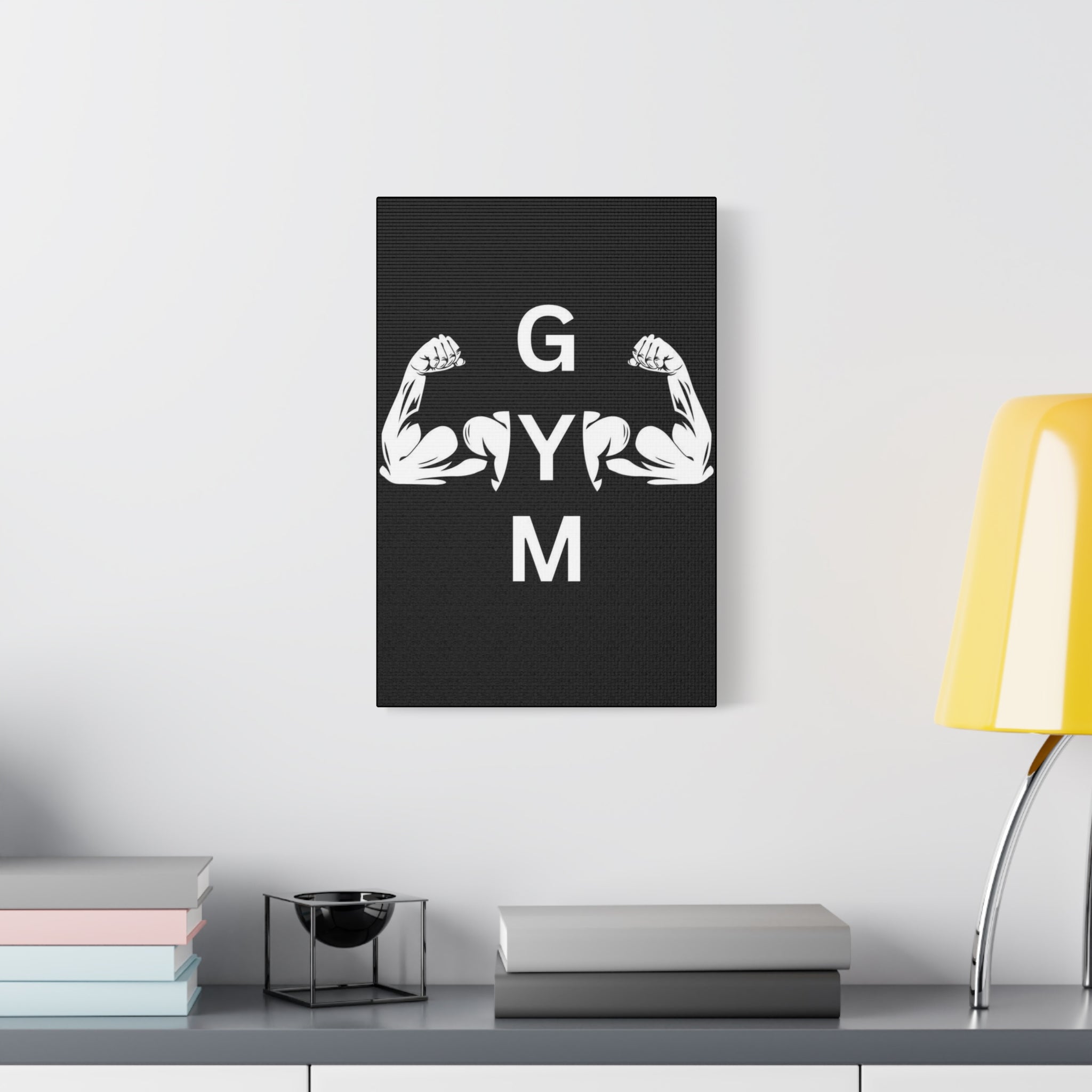 Gym Wall Art Canvas – Black 'GYM' Muscle Arms Fitness Print