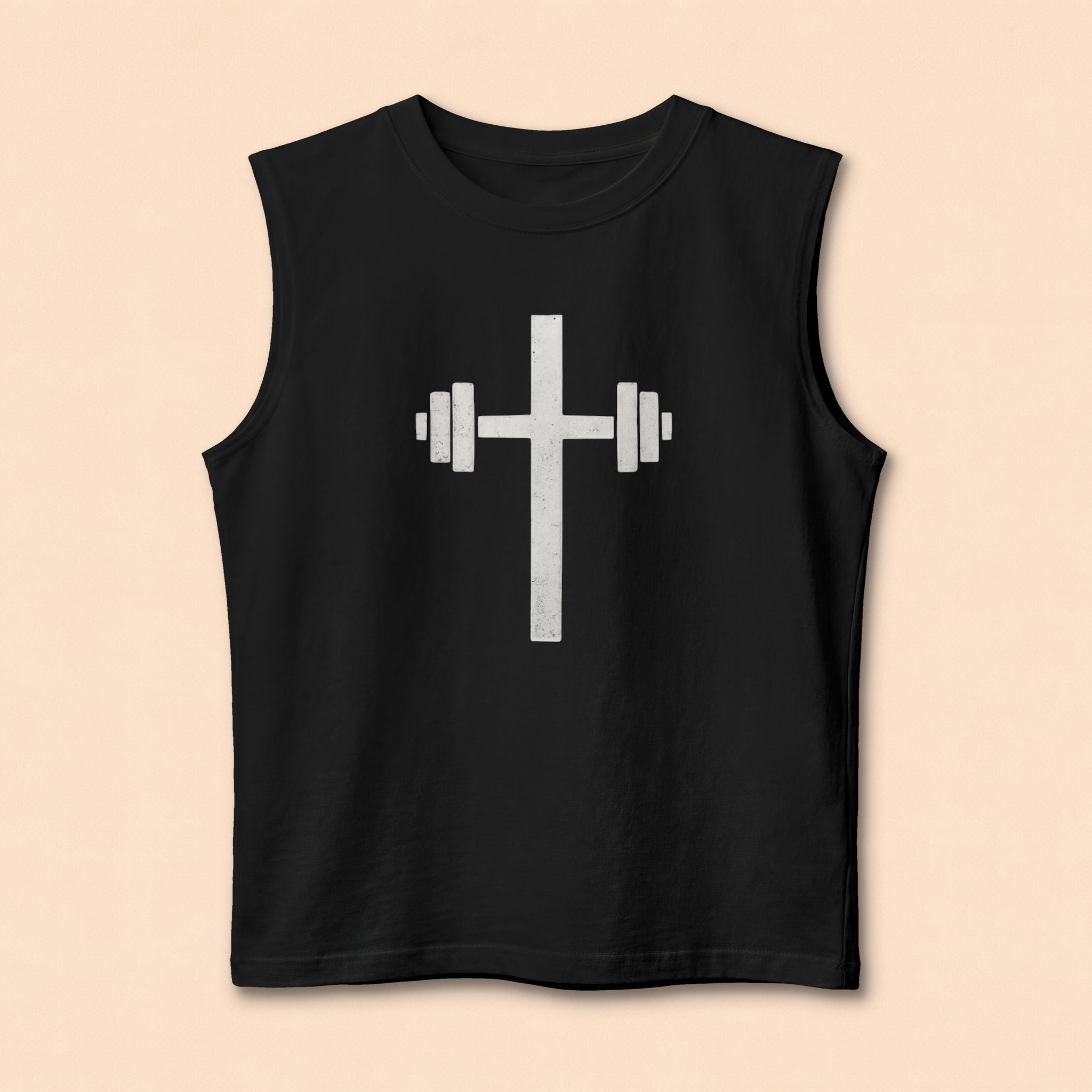 Christian Cross Barbell Muscle Tank — Faith & Fitness Gym Shirt