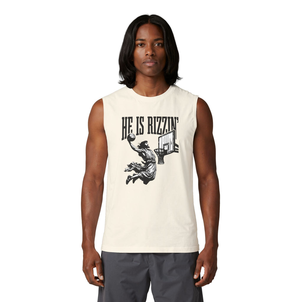 He Is Rizzin' Basketball Muscle Tank — Vintage Dunk Graphic Tank Top