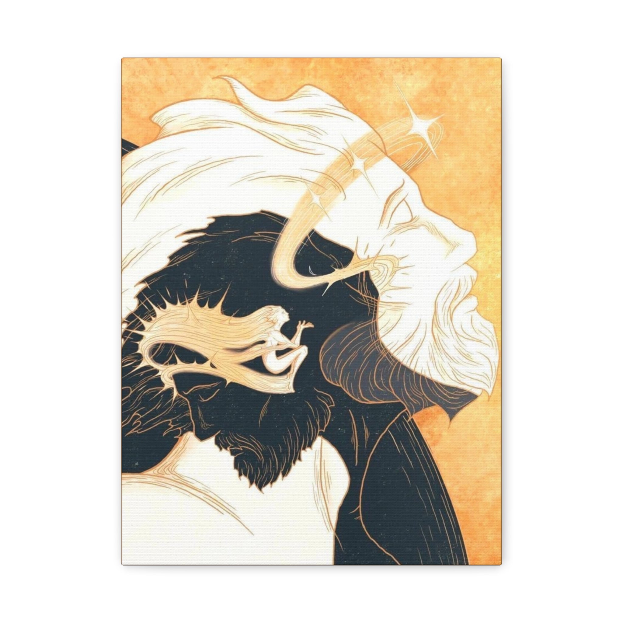 Mythic Trio Canvas Print — Golden Halo Portrait Matte Stretched
