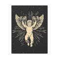 Angel Lifting Weights Matte Canvas Print — Vintage Cherub Fitness Wall Art