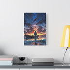 Sunset Cross Canvas Art — Spiritual Boat Scene Matte Stretched Wall Decor