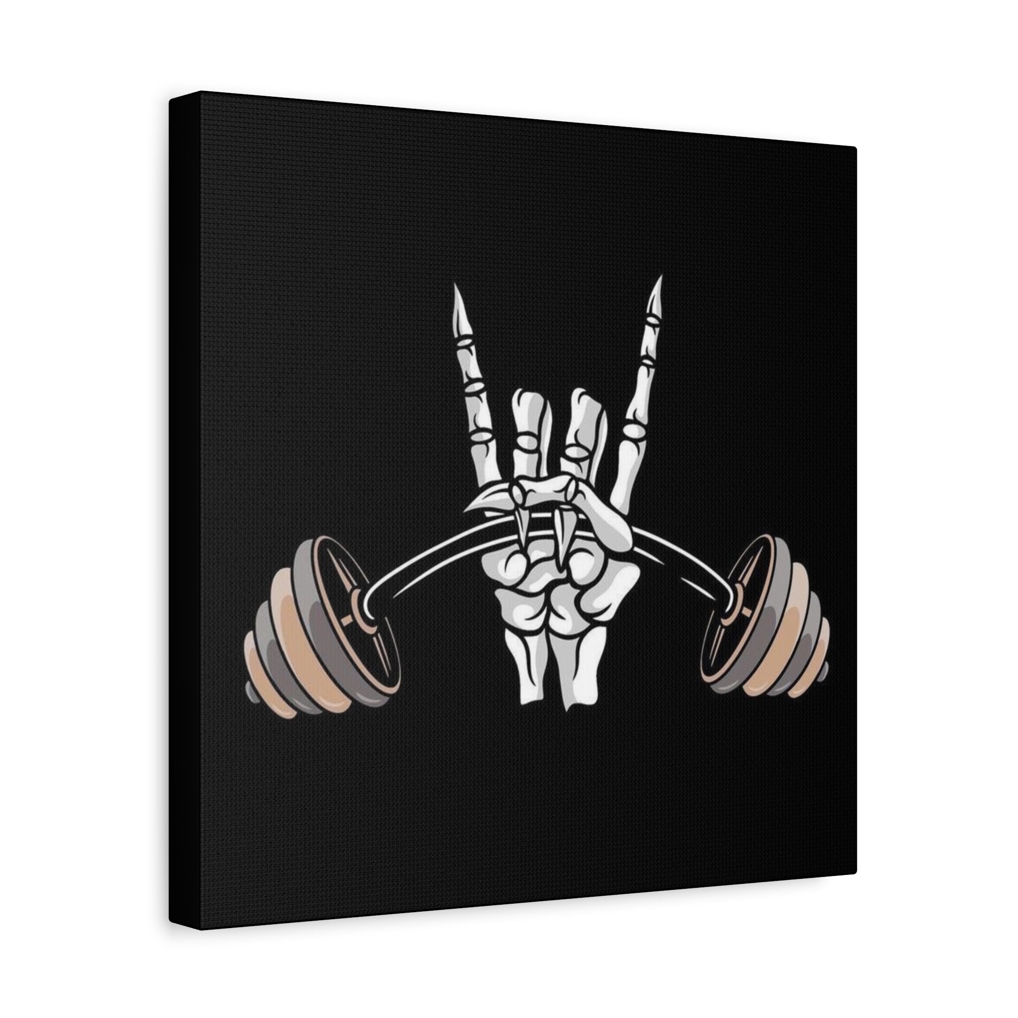 Weightlifting Skull Hand Canvas Wall Art — Rock 'n' Roll Barbell Gym Decor