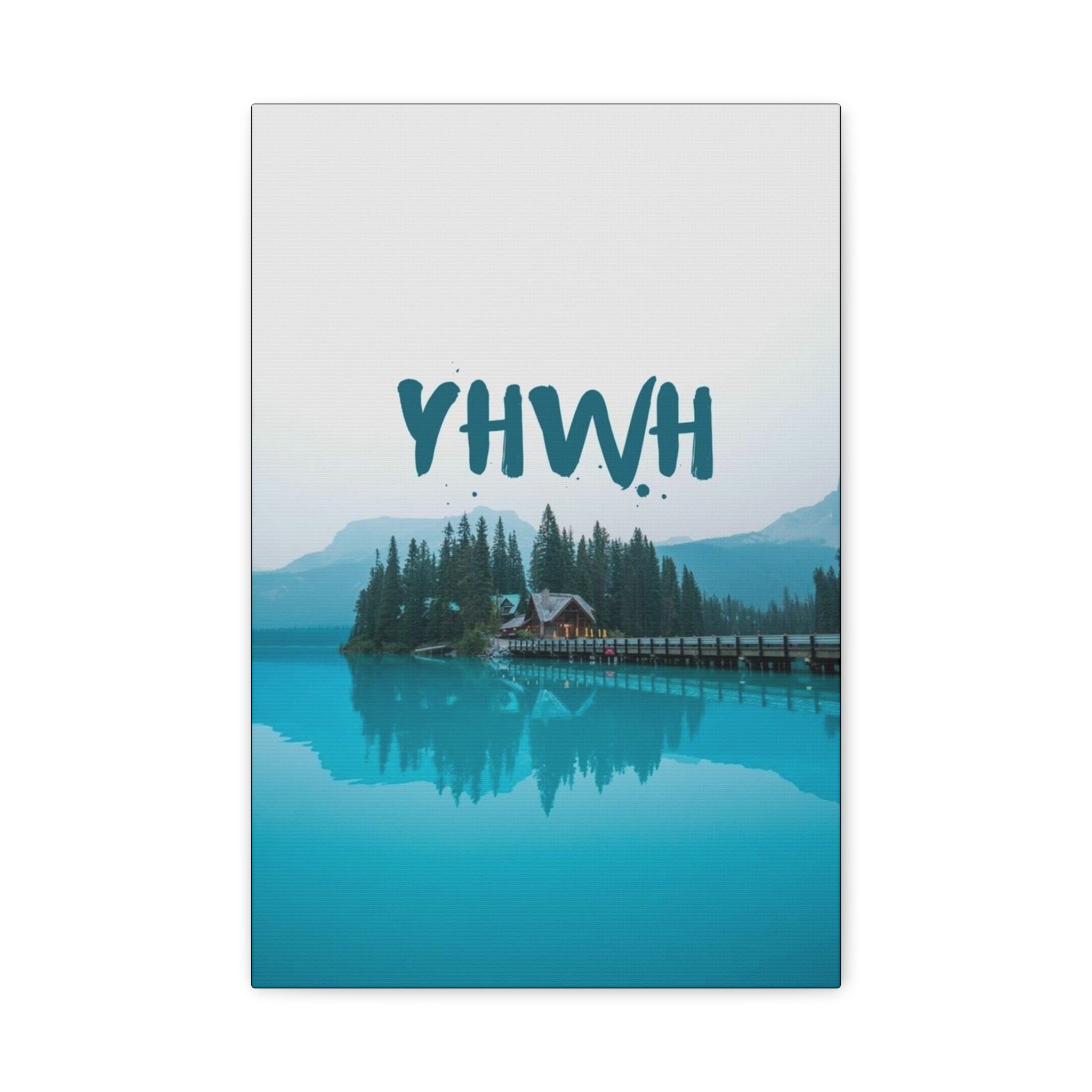 YHWH Lake Scenic Matte Canvas Art — Stretched Religious Wall Decor