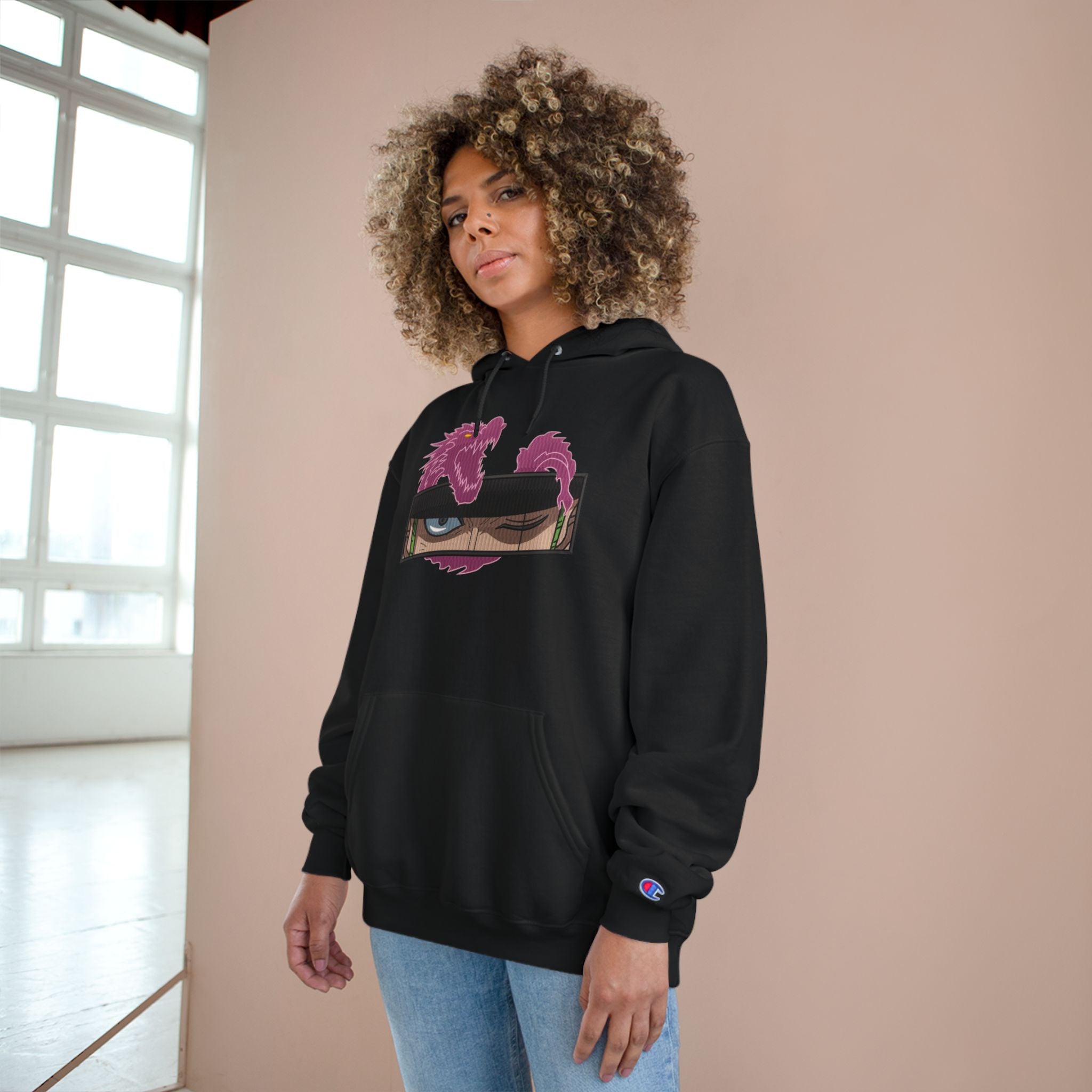 Dragon Eye Hoodie — Anime-Inspired Champion Hoodie with Pink Dragon Graphic