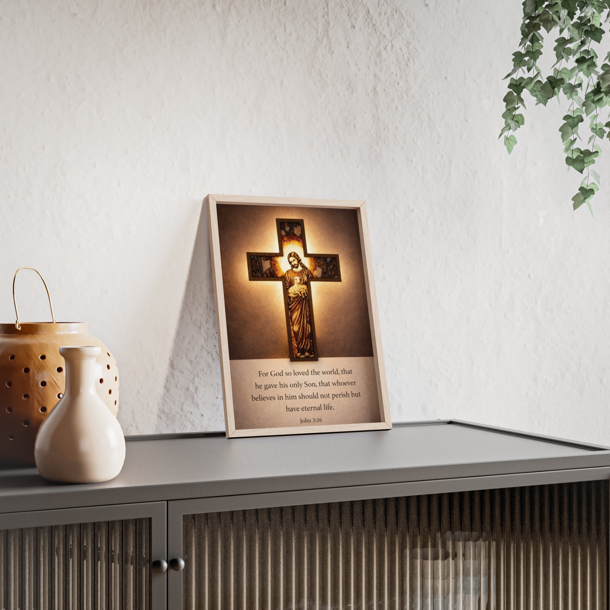 John 3:16 Inspirational Wall Art — Framed Christian Cross Poster