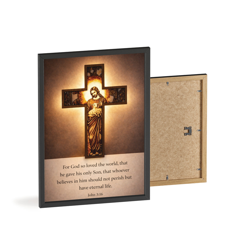 John 3:16 Inspirational Wall Art — Framed Christian Cross Poster