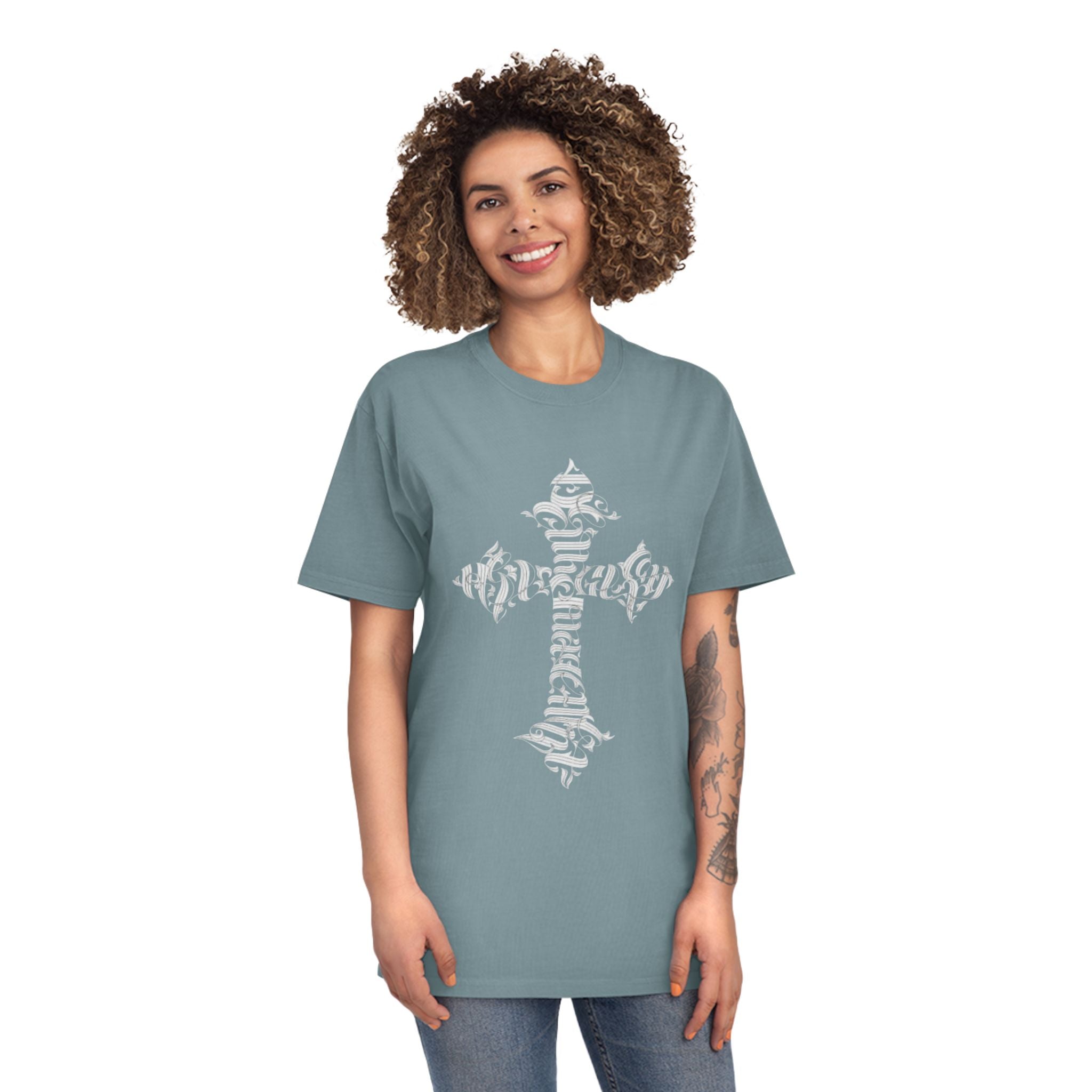 Faded Cross Graphic T-Shirt — Vintage Religious Tee