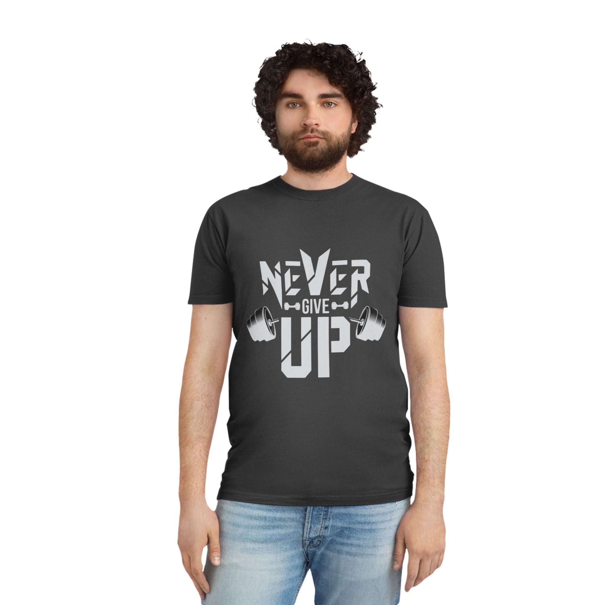 Never Give Up Fitness Tee — Motivational Weightlifting T‑Shirt