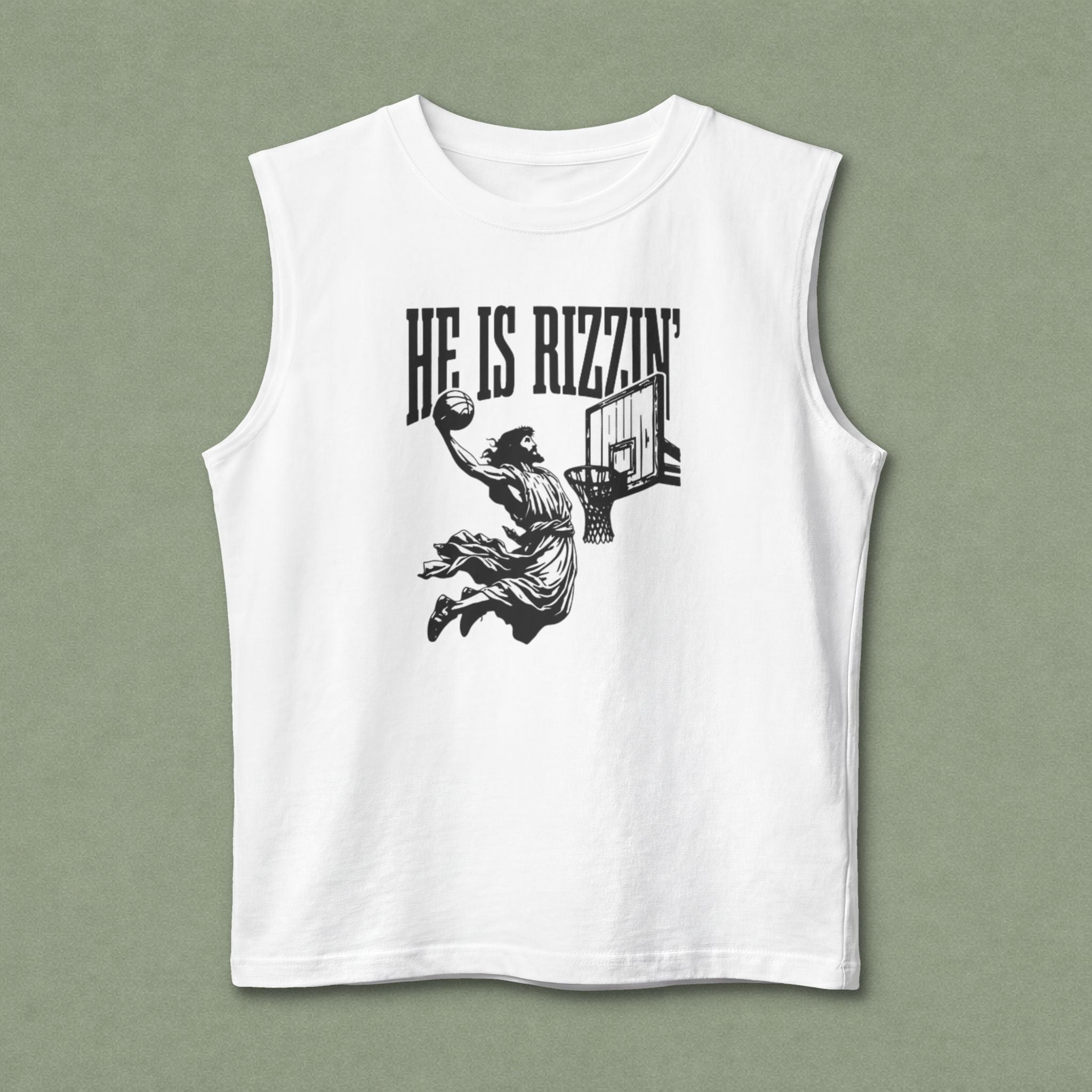 He Is Rizzin' Basketball Muscle Tank — Vintage Dunk Graphic Tank Top