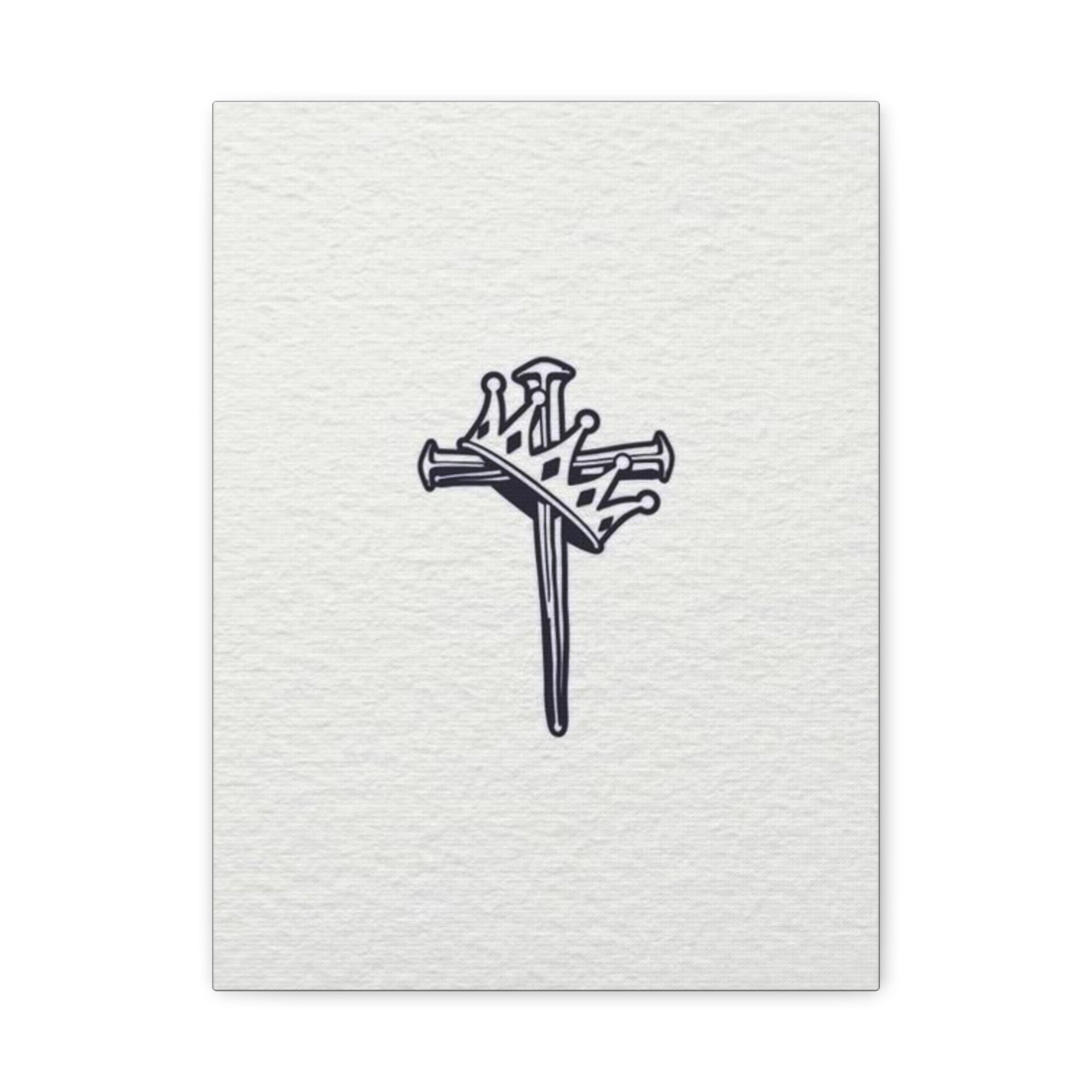 Nail Cross Canvas Art — Minimalist Religious Matte Stretched Wall Decor