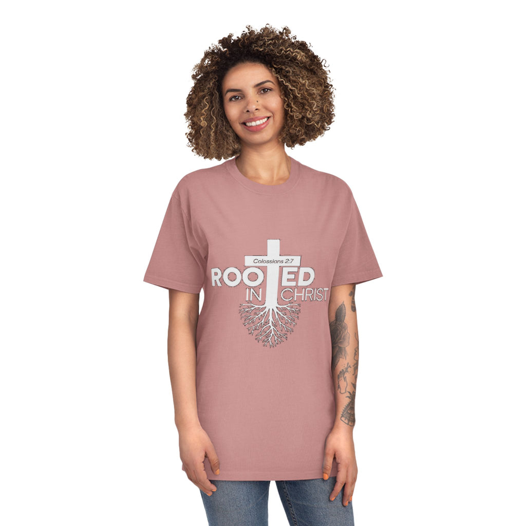 Rooted in Christ T-Shirt — Colossians 2:7 Christian Faith Tee