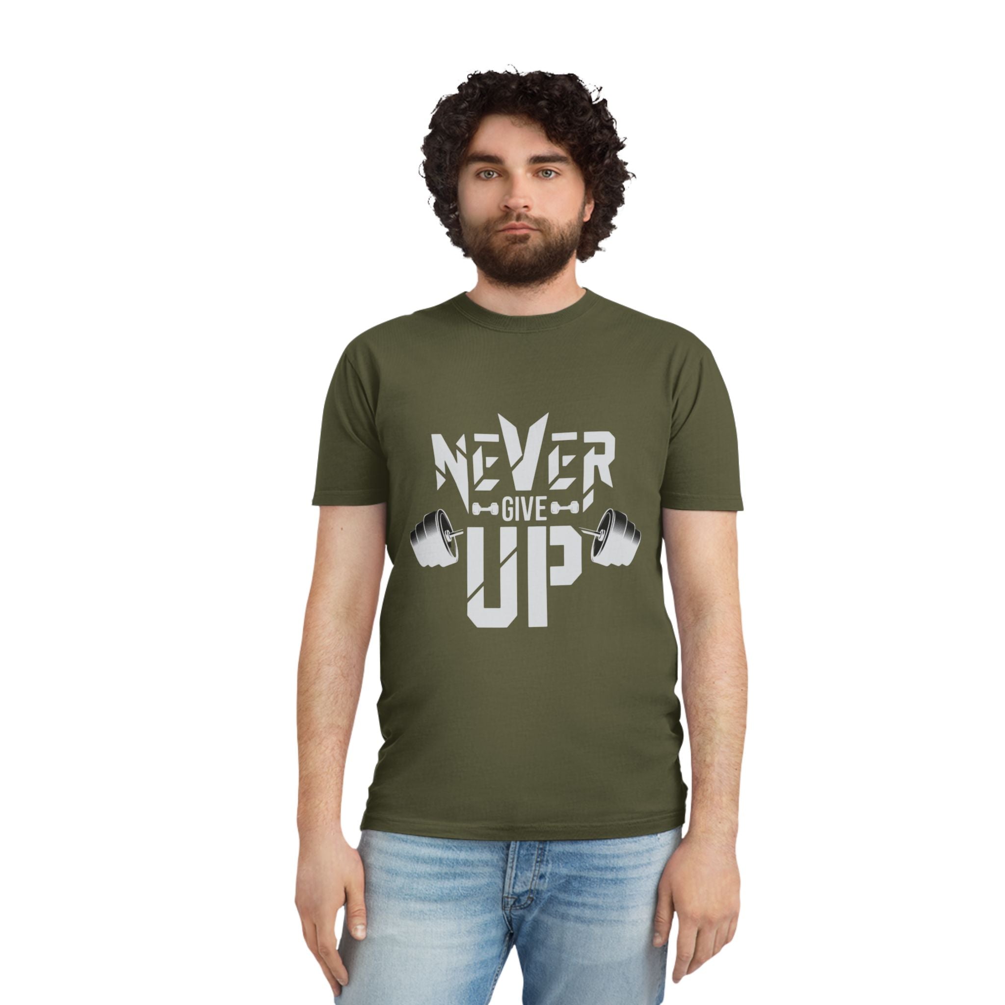 Never Give Up Fitness Tee — Motivational Weightlifting T‑Shirt