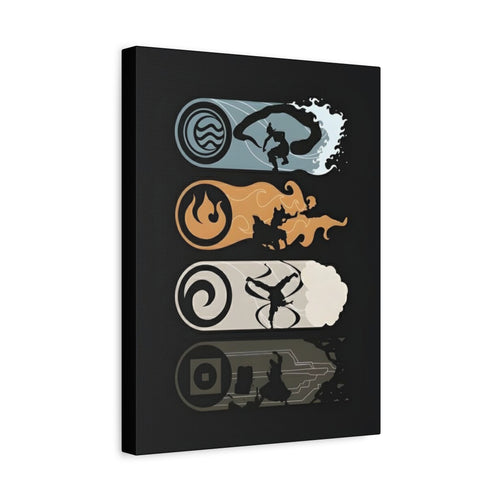 Elemental Avatar Art Canvas — Water, Fire, Air & Earth Silhouette Wall Art