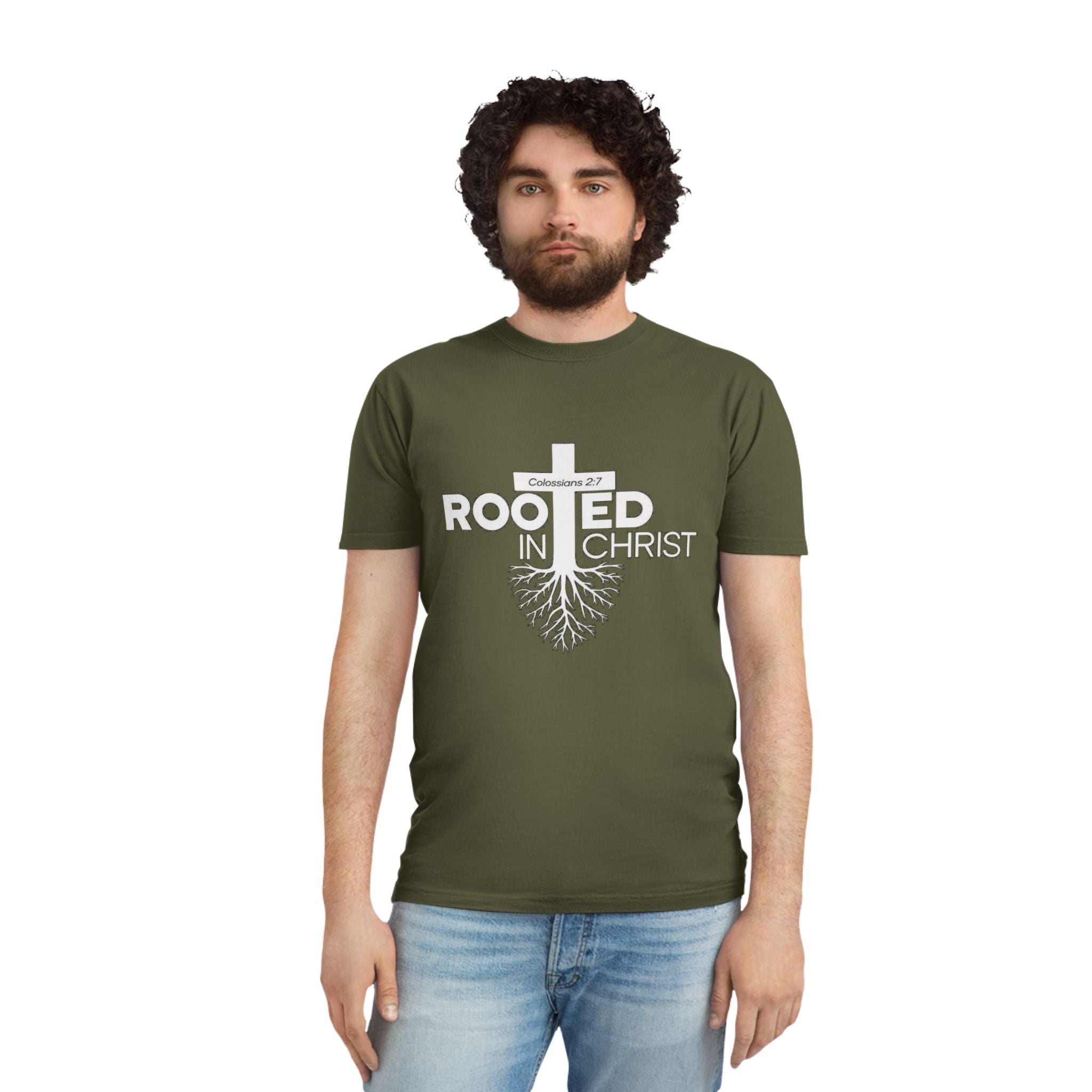 Rooted in Christ T-Shirt — Colossians 2:7 Christian Faith Tee