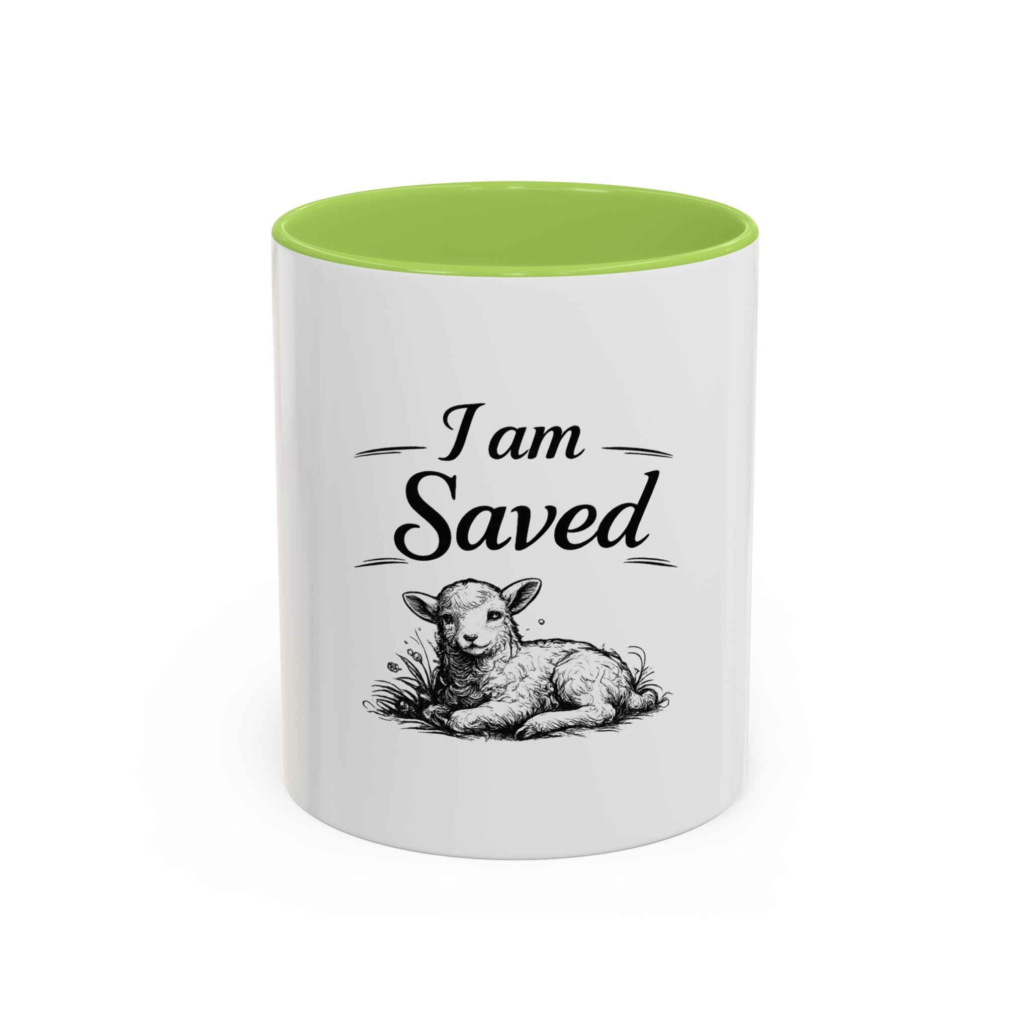 I Am Saved Lamb Coffee Mug — Christian Faith Accent Mug (11/15 oz)