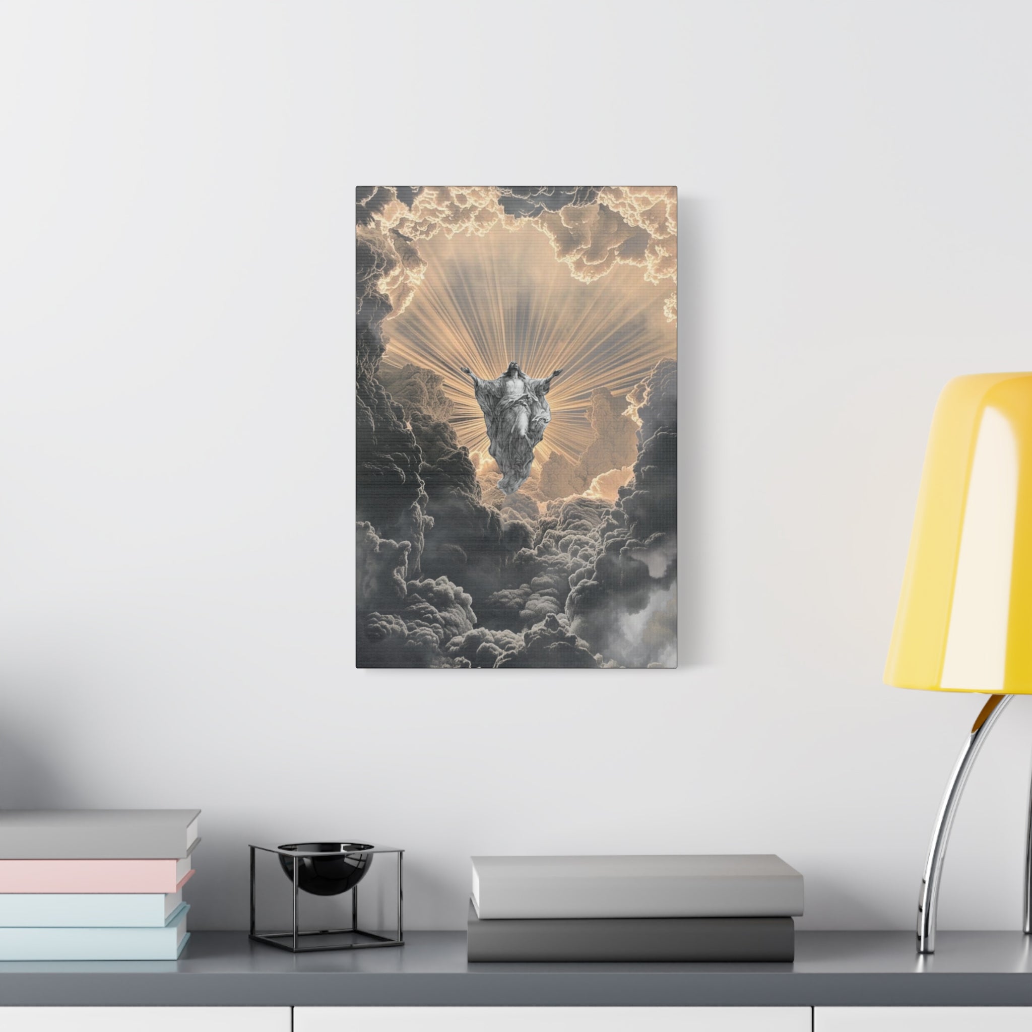 Heavenly Ascension Canvas Print — Angelic Light Over Storm Clouds