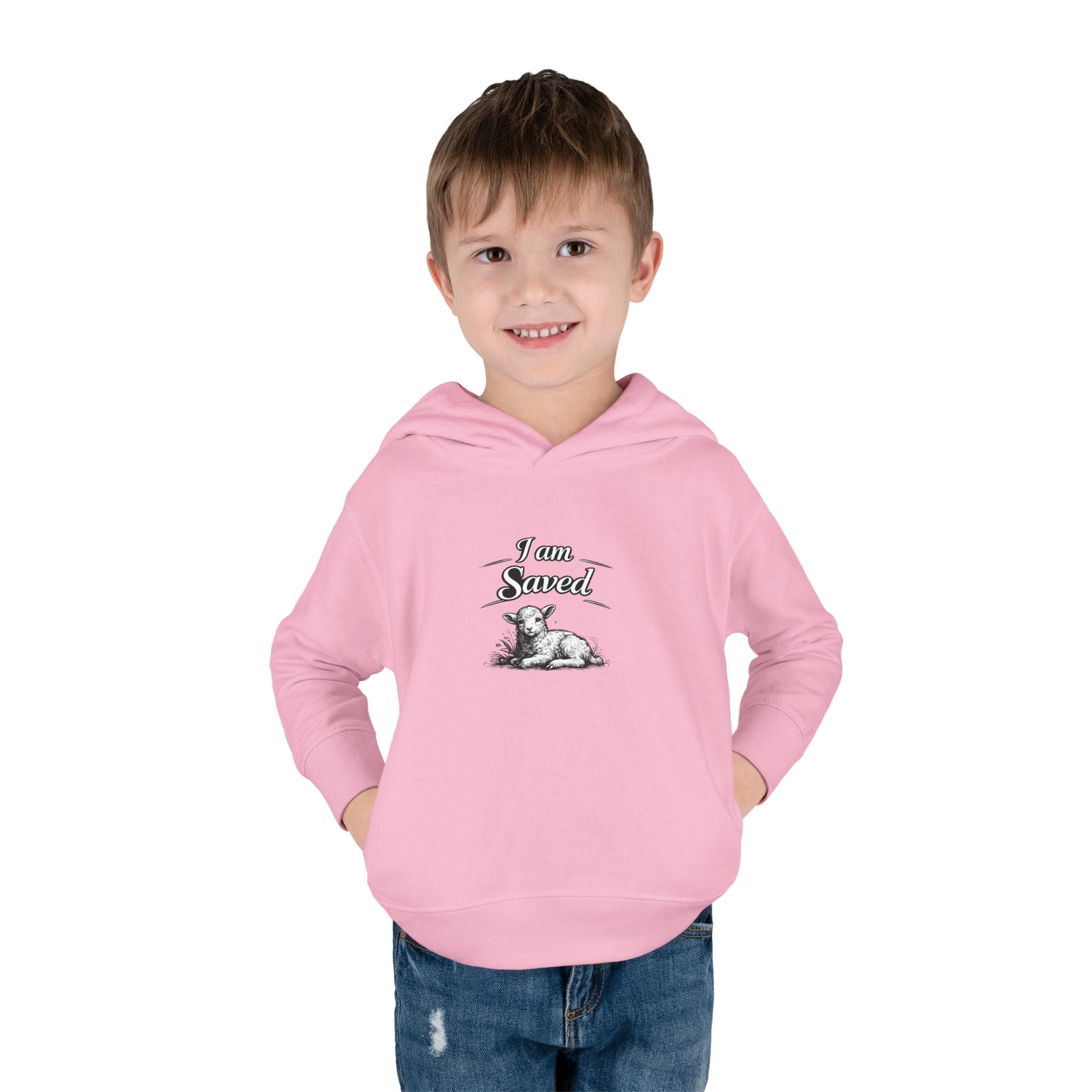 Toddler Hoodie — 'I Am Saved' Lamb & Jesus Portrait Christian Pullover