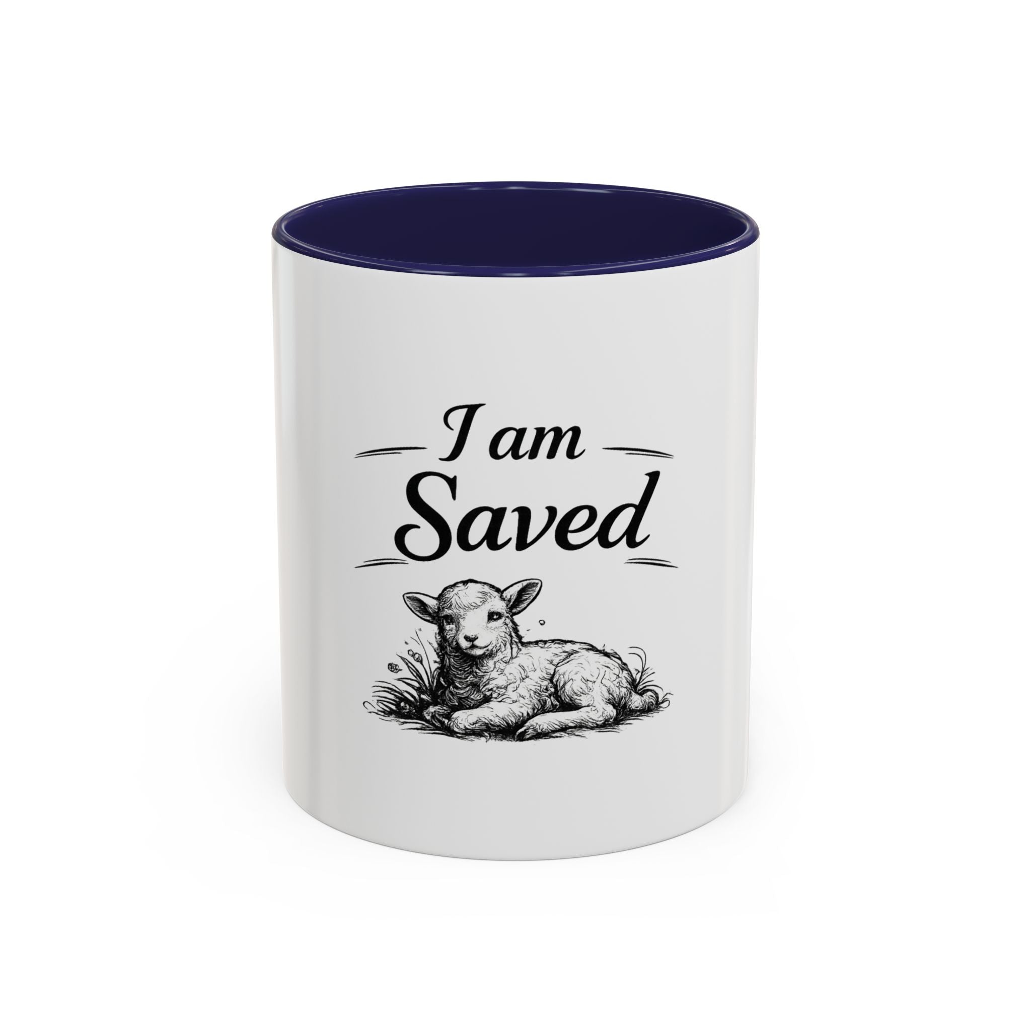 I Am Saved Lamb Coffee Mug — Christian Faith Accent Mug (11/15 oz)