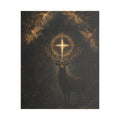 Mystic Stag Canvas Print — Glowing Cross Antlers Wall Art (Satin Stretched)