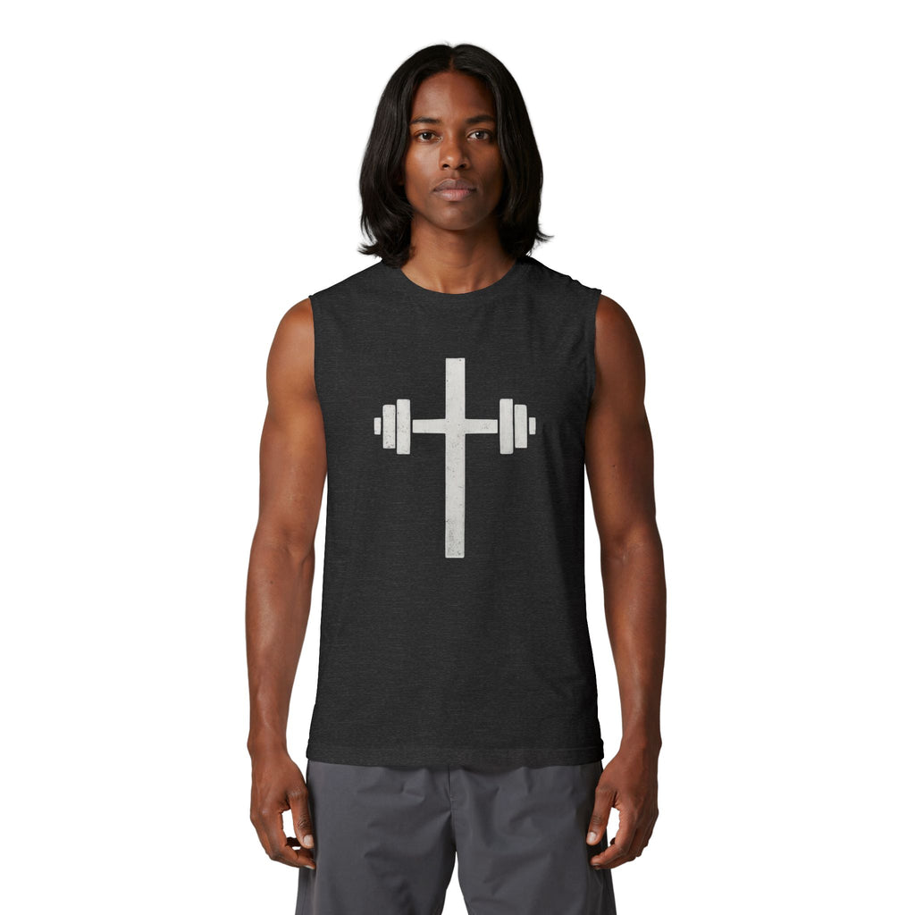 Christian Cross Barbell Muscle Tank — Faith & Fitness Gym Shirt