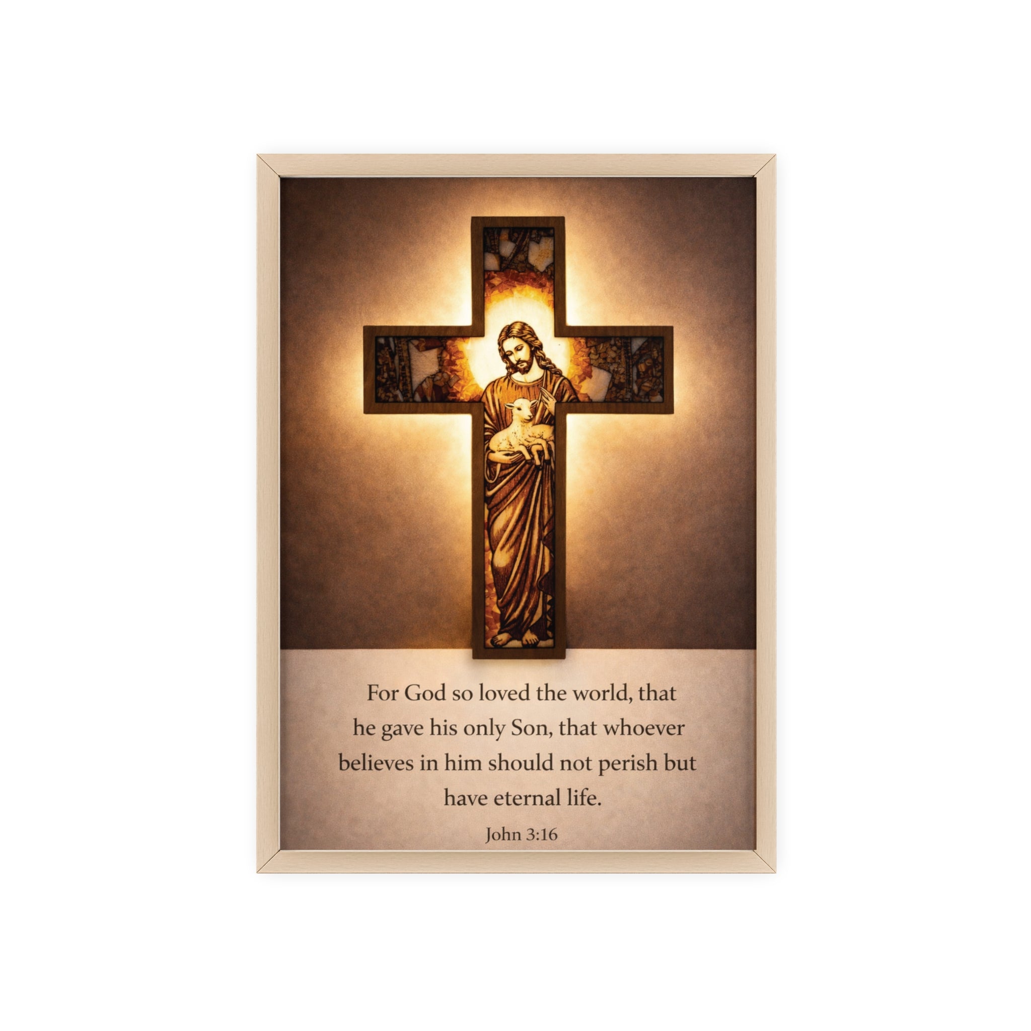 John 3:16 Inspirational Wall Art — Framed Christian Cross Poster