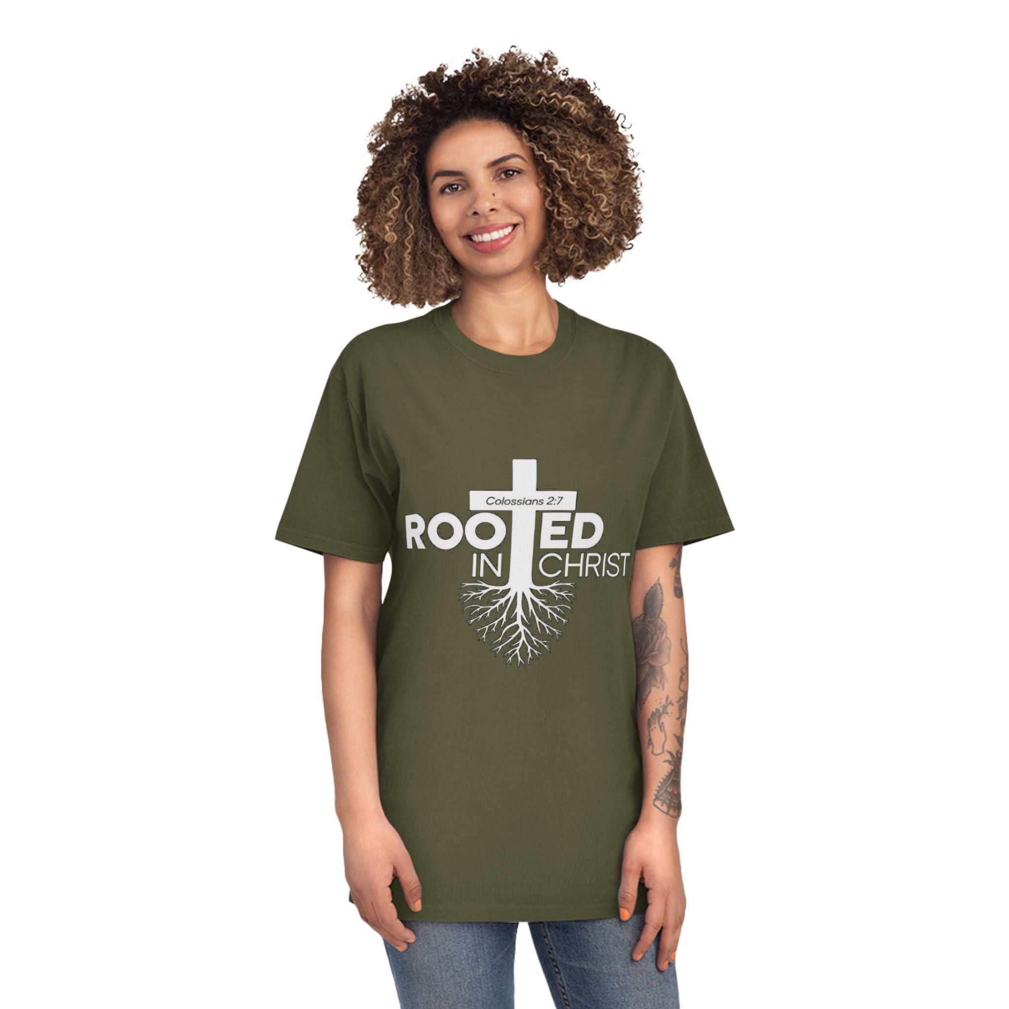 Rooted in Christ T-Shirt — Colossians 2:7 Christian Faith Tee