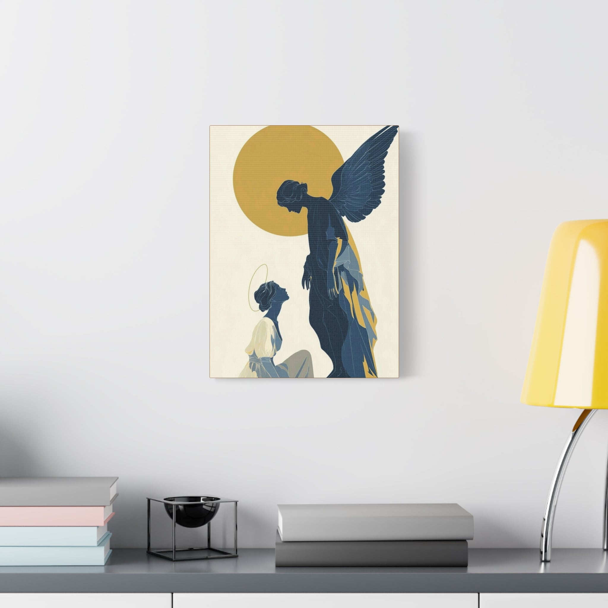 Angel Prayer Matte Canvas Wall Art — Golden Halo Stretched Canvas