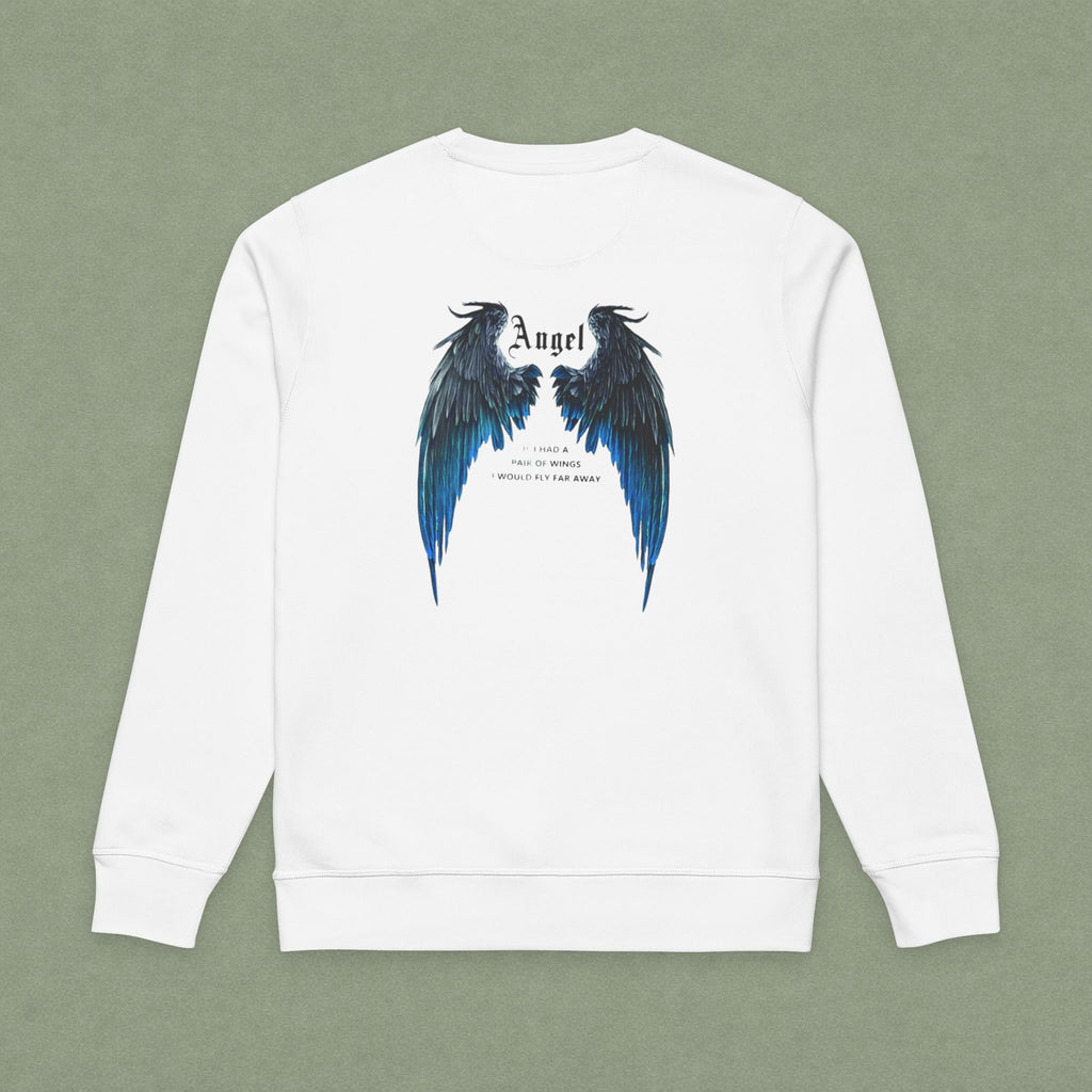 Dreamer Angel Wings Sweatshirt — Blue Feather Back Graphic Crewneck