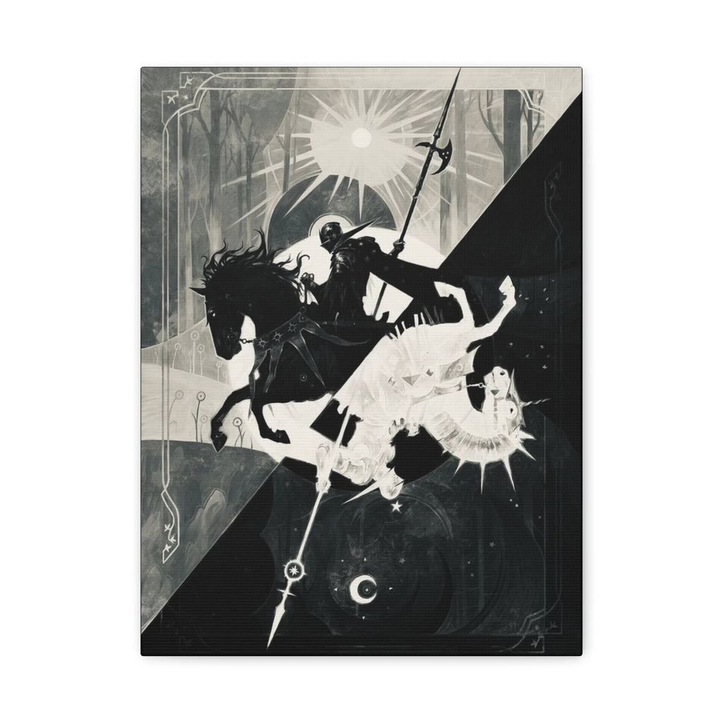 Dark Knight vs Radiant Rider (Day and Knight) Matte Canvas Wall Art