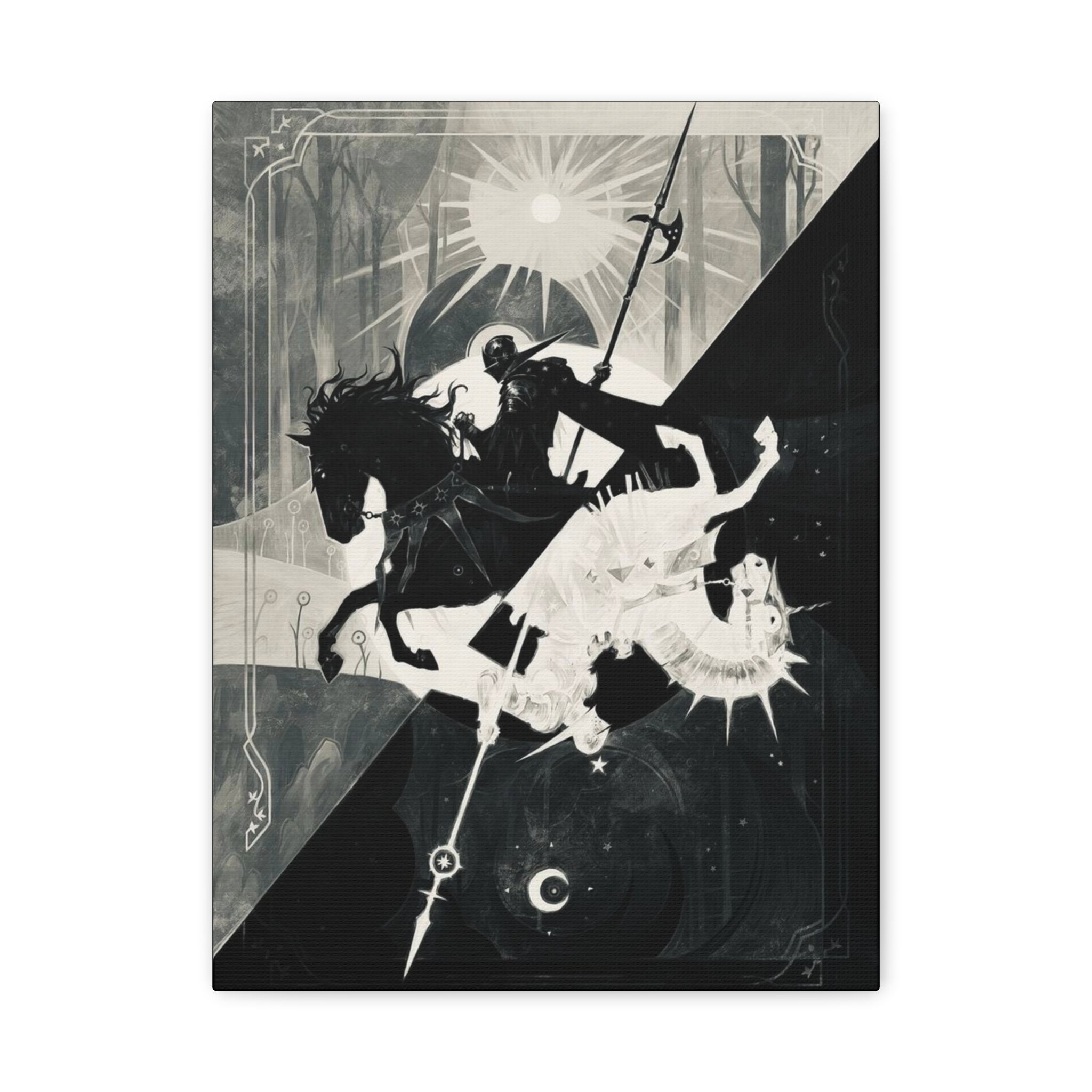 Dark Knight vs Radiant Rider (Day and Knight) Matte Canvas Wall Art