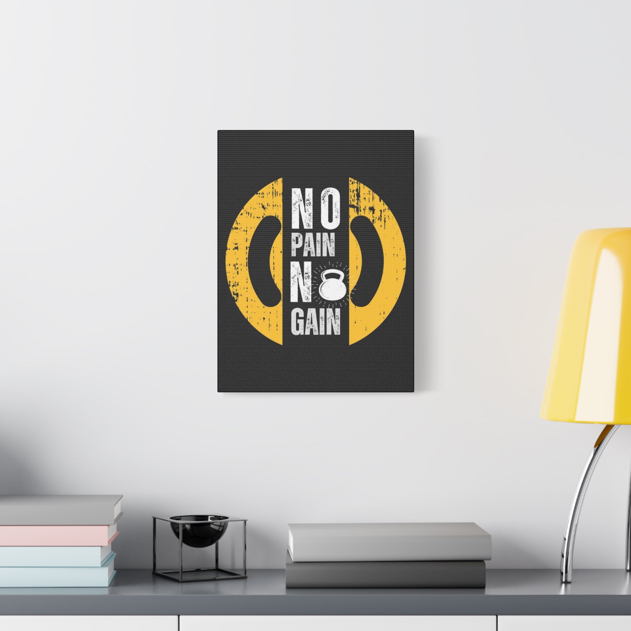 No Pain No Gain Gym Canvas Wall Art — Motivational Fitness Quote Print