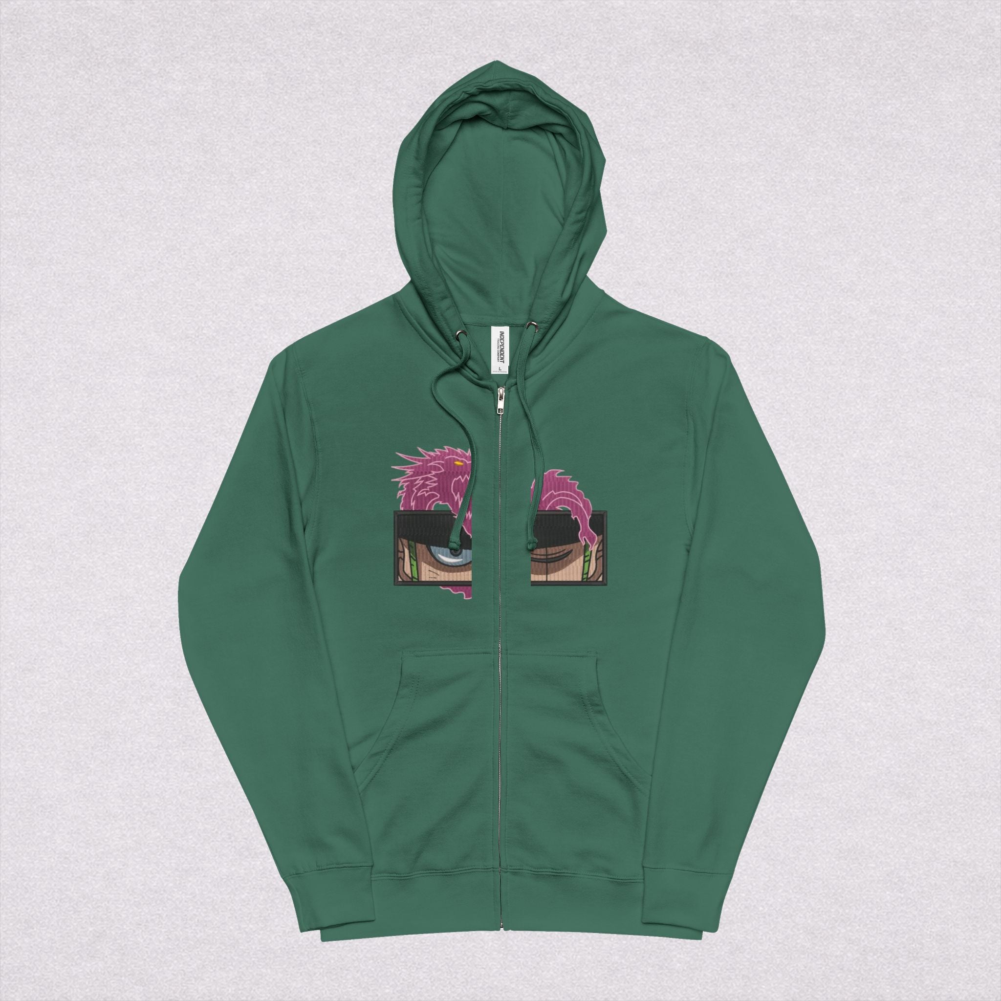 Green Zip Zoro Hoodie with Retro Cassette & Palm Graphic