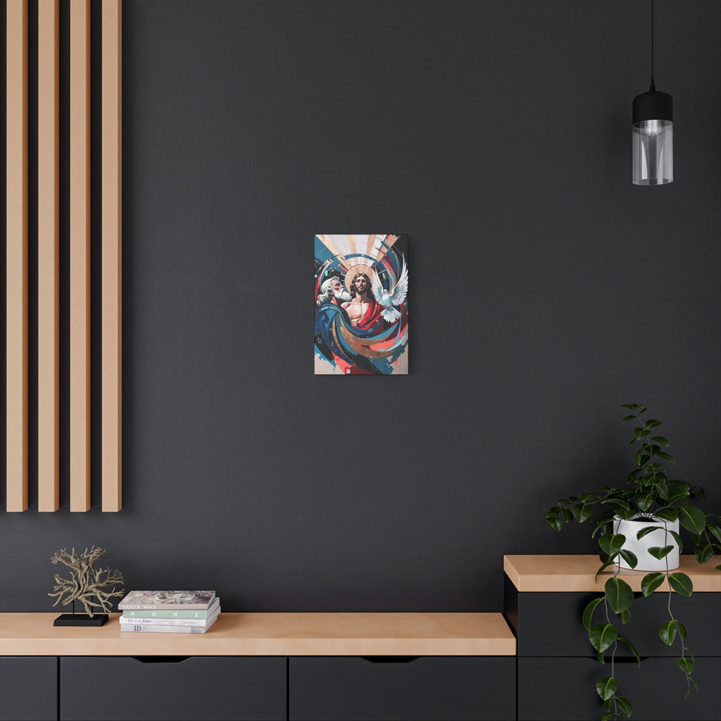 Holy Trinity Matte Canvas Wall Art – Modern Religious Jesus, Father & Dove Stretched Canvas