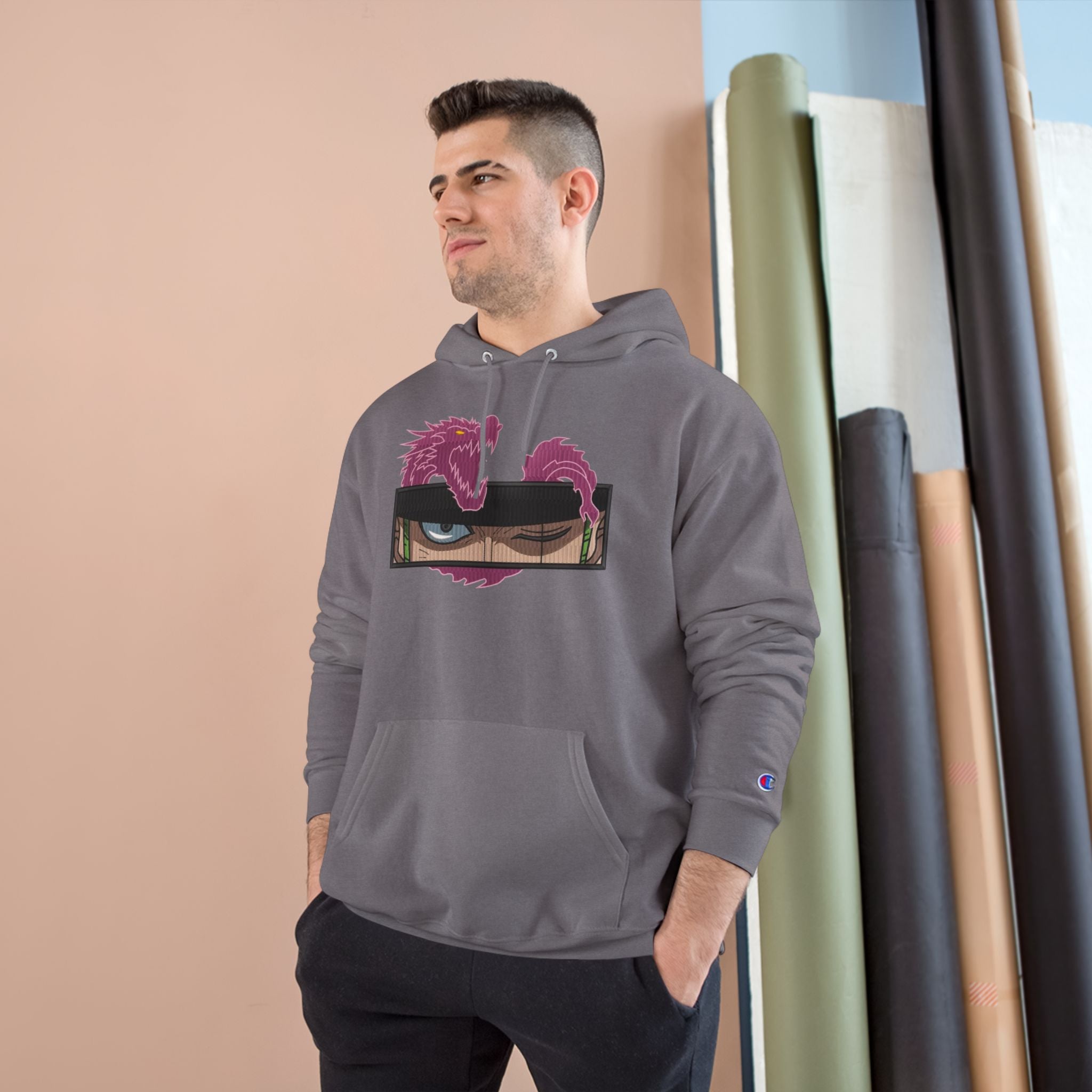 Dragon Eye Hoodie — Anime-Inspired Champion Hoodie with Pink Dragon Graphic