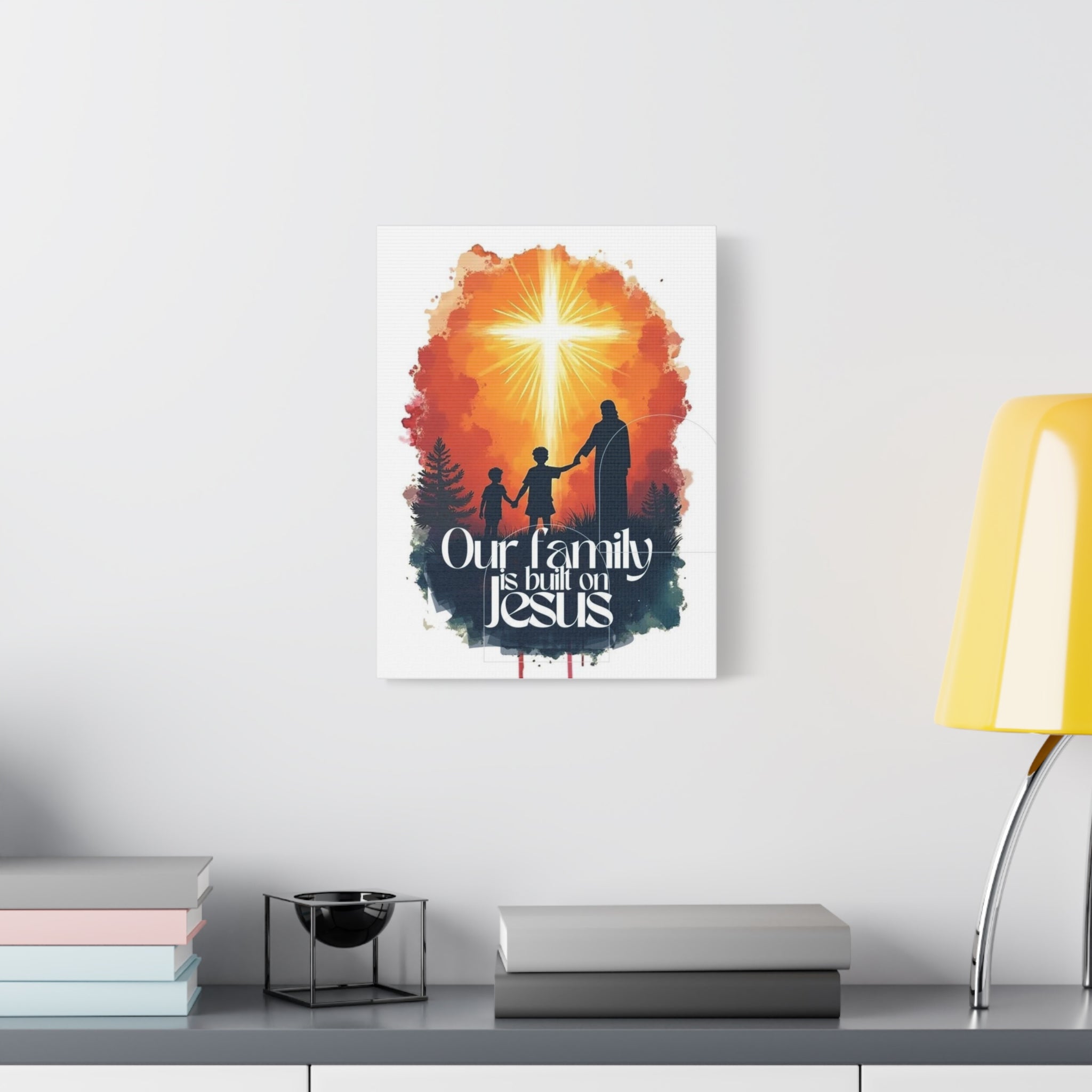 Our Family Is Built on Jesus Matte Canvas Wall Art — Christian Family Faith Home Decor