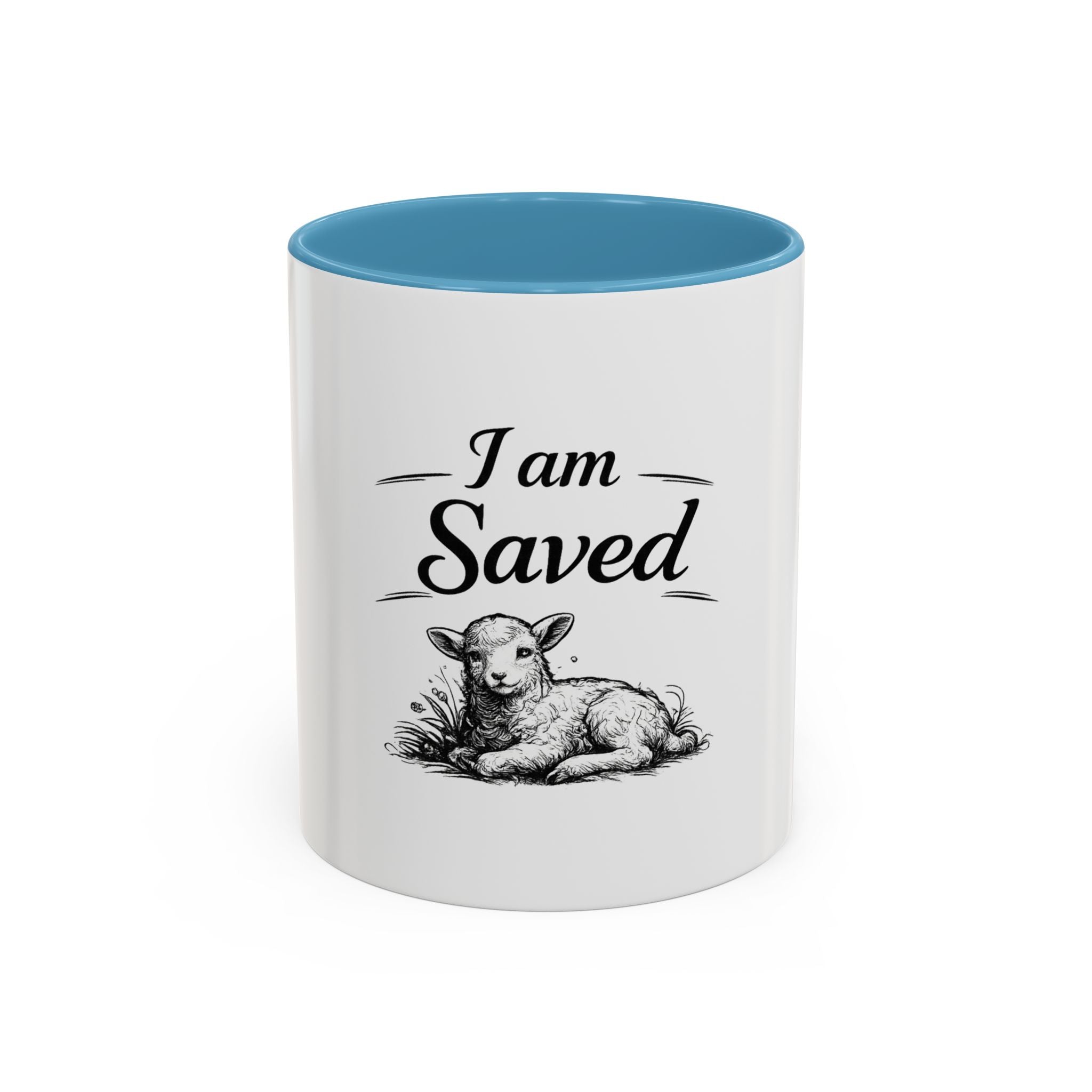 I Am Saved Lamb Coffee Mug — Christian Faith Accent Mug (11/15 oz)