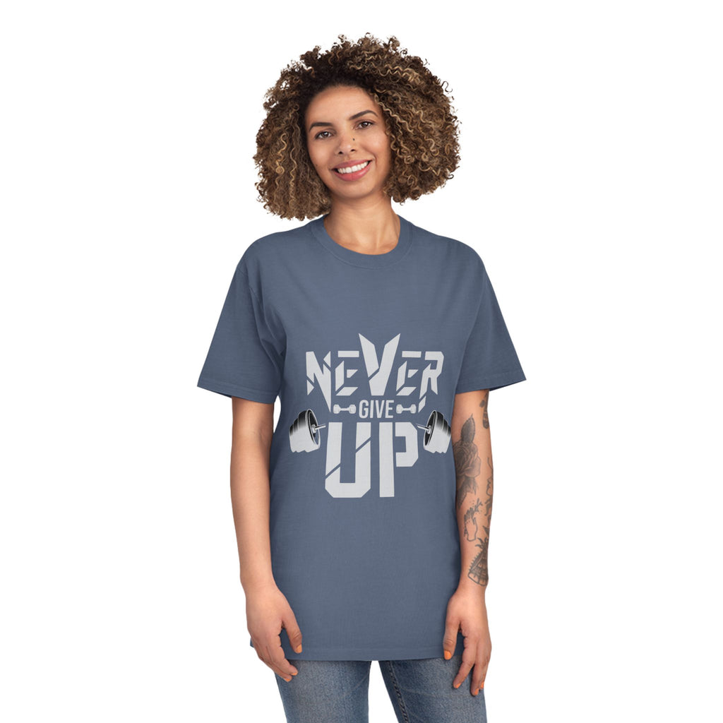 Never Give Up Fitness Tee — Motivational Weightlifting T‑Shirt