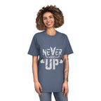 Never Give Up Fitness Tee — Motivational Weightlifting T‑Shirt
