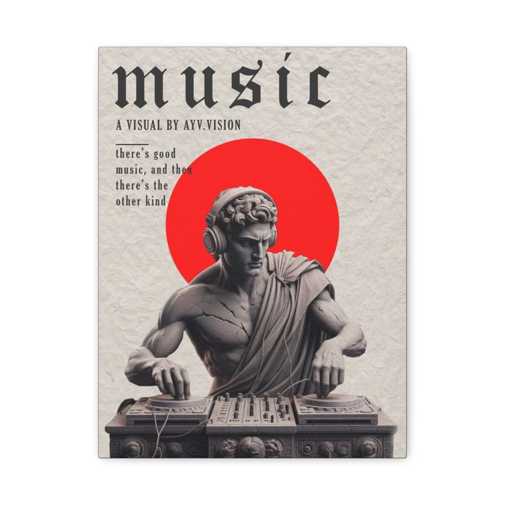 Music DJ Statue Matte Canvas Wall Art — “music” Poster with Red Sun