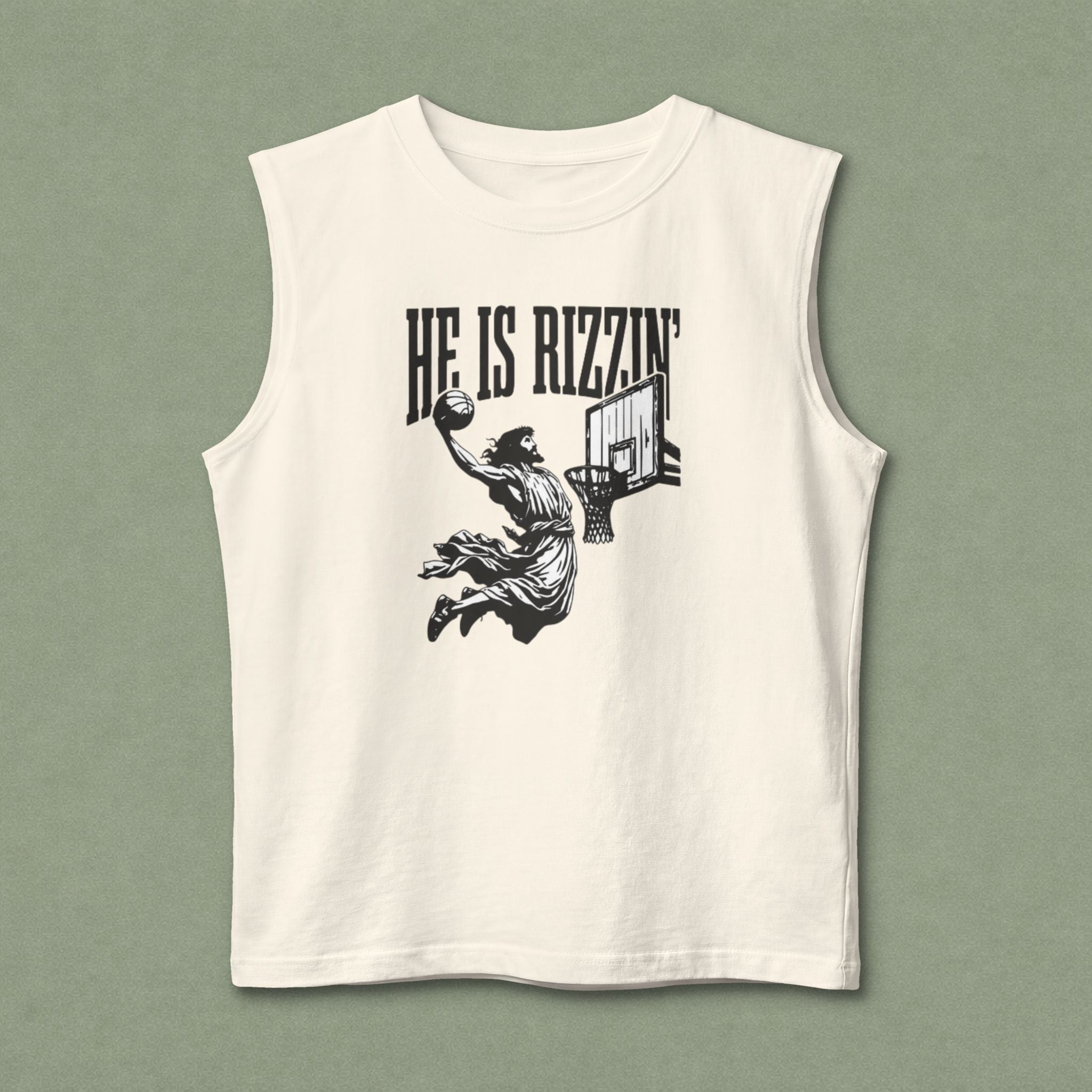 He Is Rizzin' Basketball Muscle Tank — Vintage Dunk Graphic Tank Top